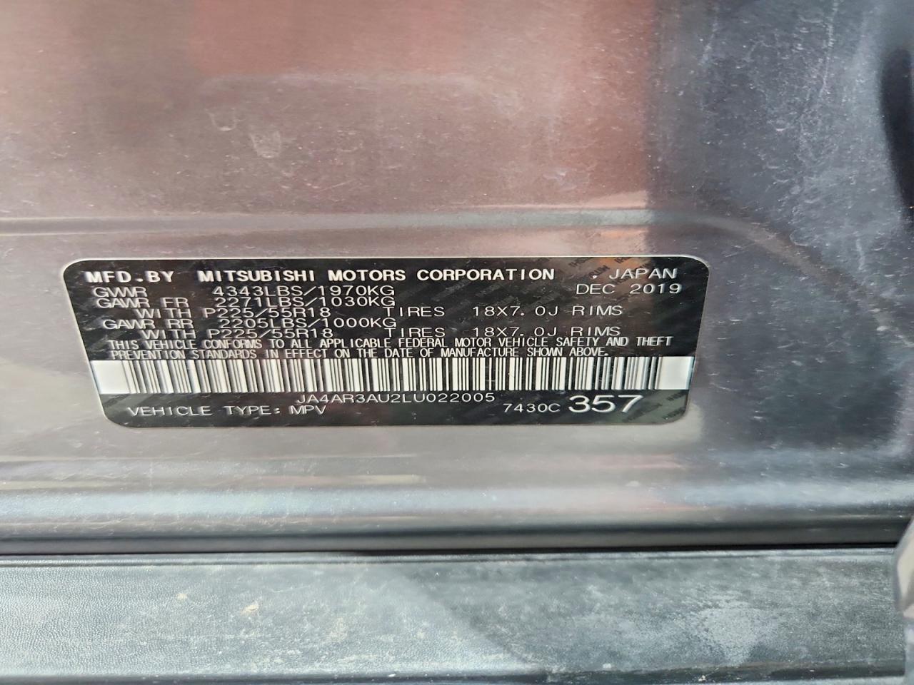 2020 Mitsubishi Outlander Sport Es Gray vin: JA4AR3AU2LU022005