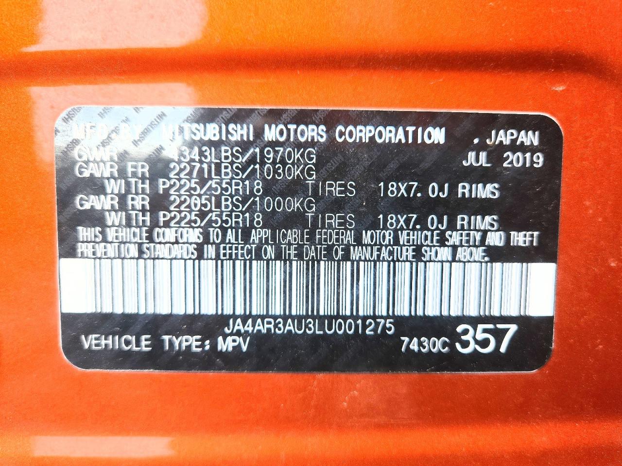 2020 Mitsubishi Outlander Sport Es Orange vin: JA4AR3AU3LU001275