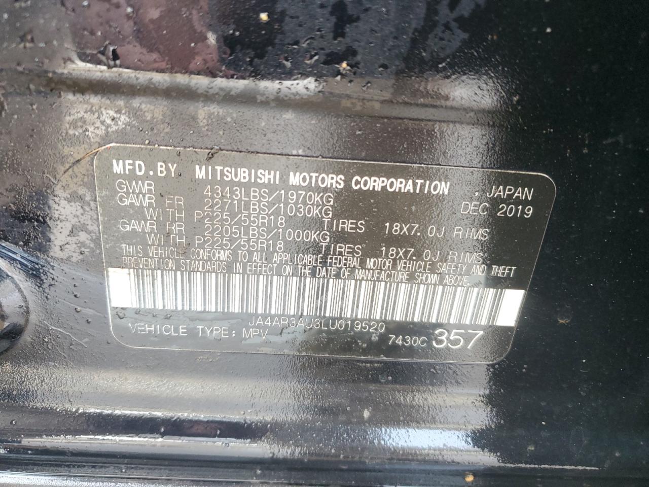 2020 Mitsubishi Outlander Sport Es Black vin: JA4AR3AU3LU019520