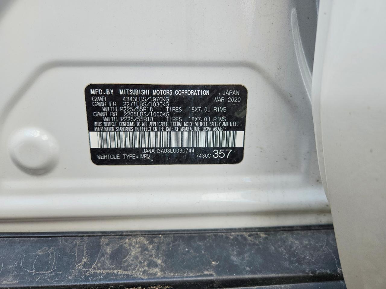 2020 Mitsubishi Outlander Sport Es White vin: JA4AR3AU3LU030744