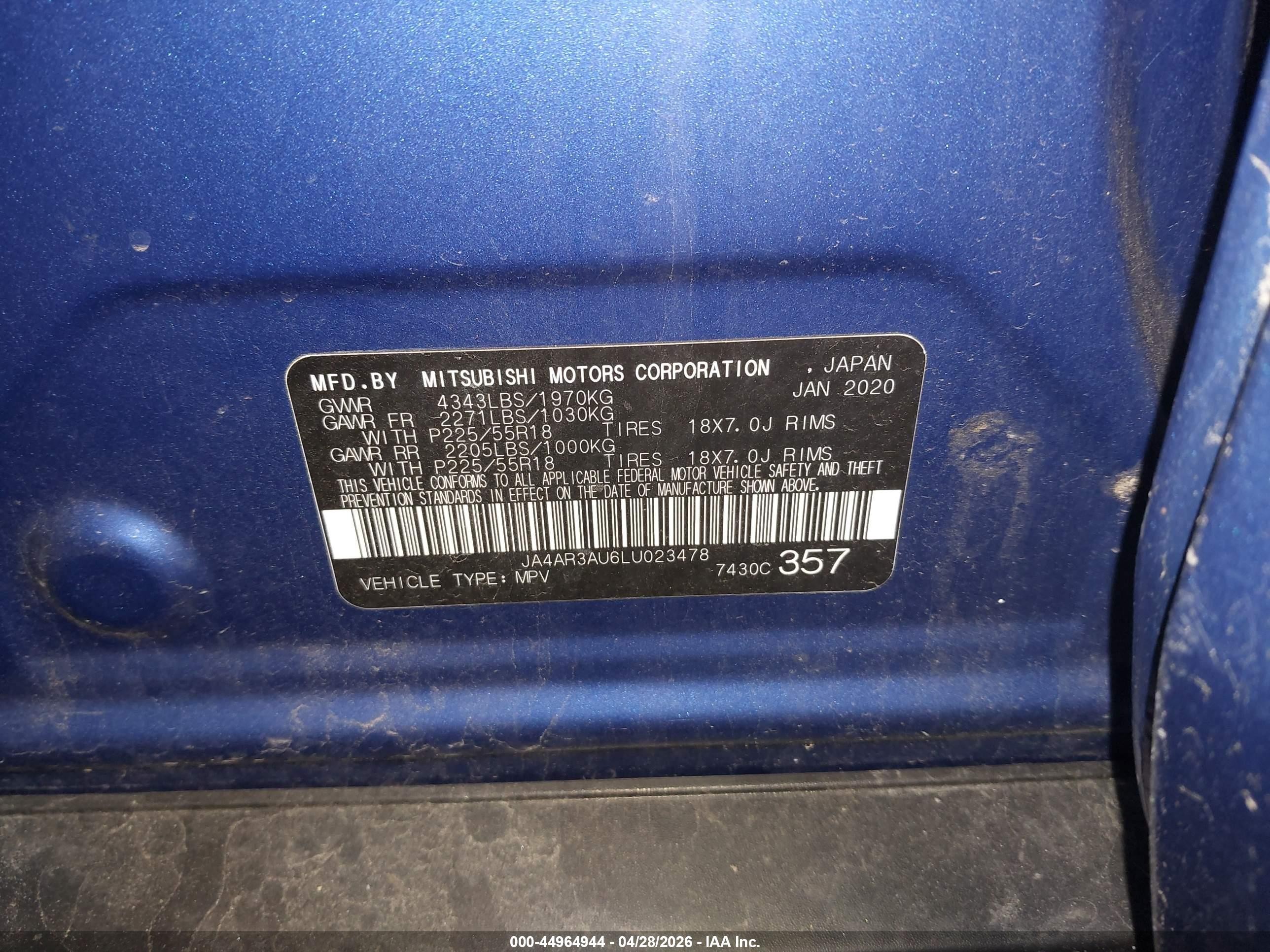2020 Mitsubishi Outlander Sport 2.0 Se Awc Синий vin: JA4AR3AU6LU023478