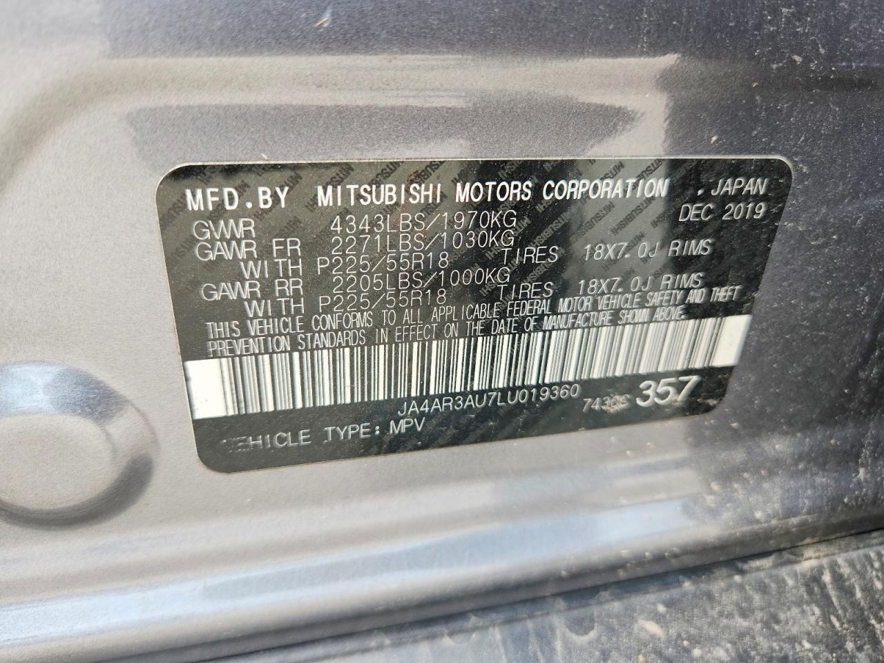 2020 Mitsubishi Outlander Sport Es Gray vin: JA4AR3AU7LU019360