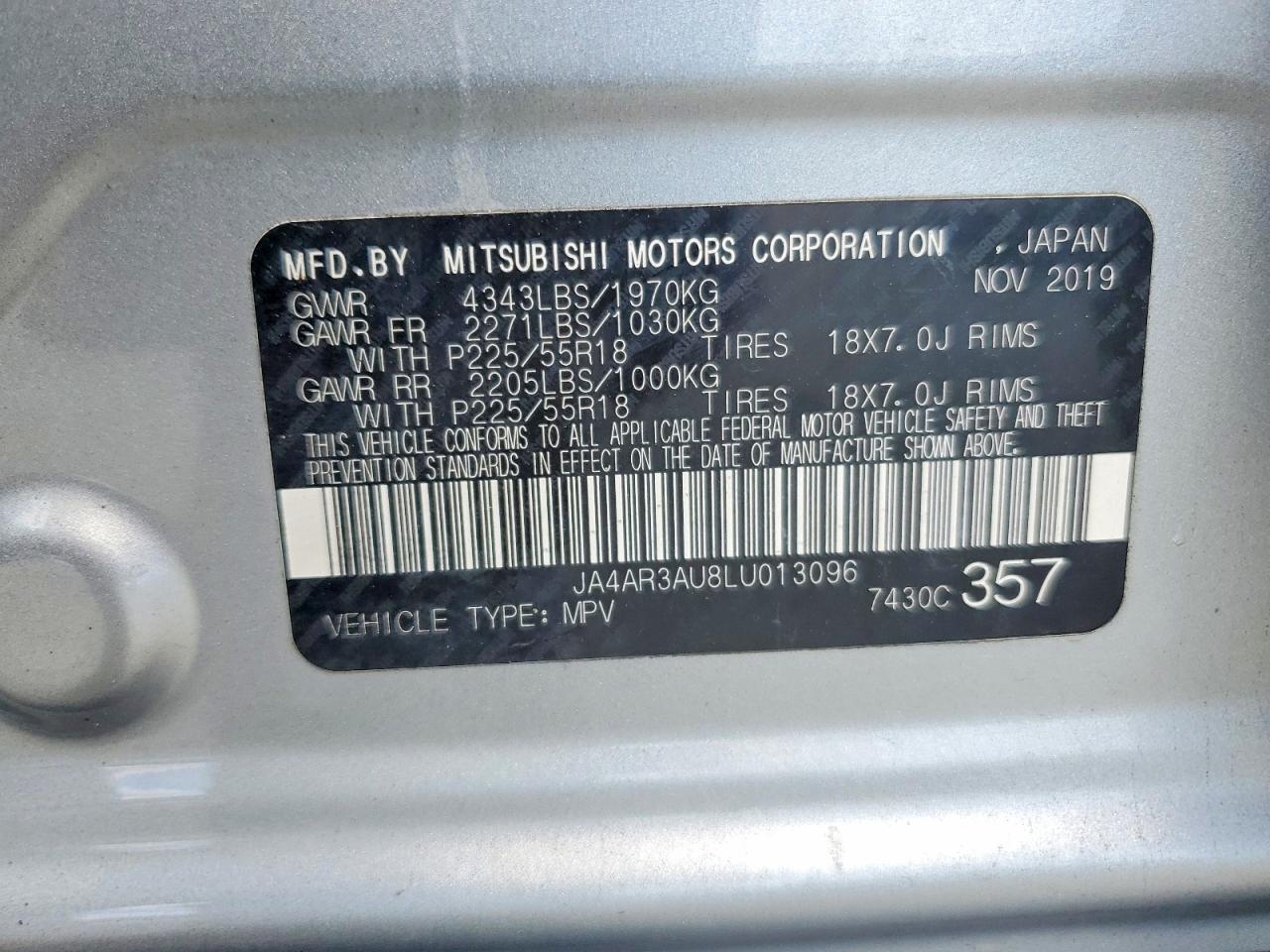2020 Mitsubishi Outlander Sport Es Silver vin: JA4AR3AU8LU013096