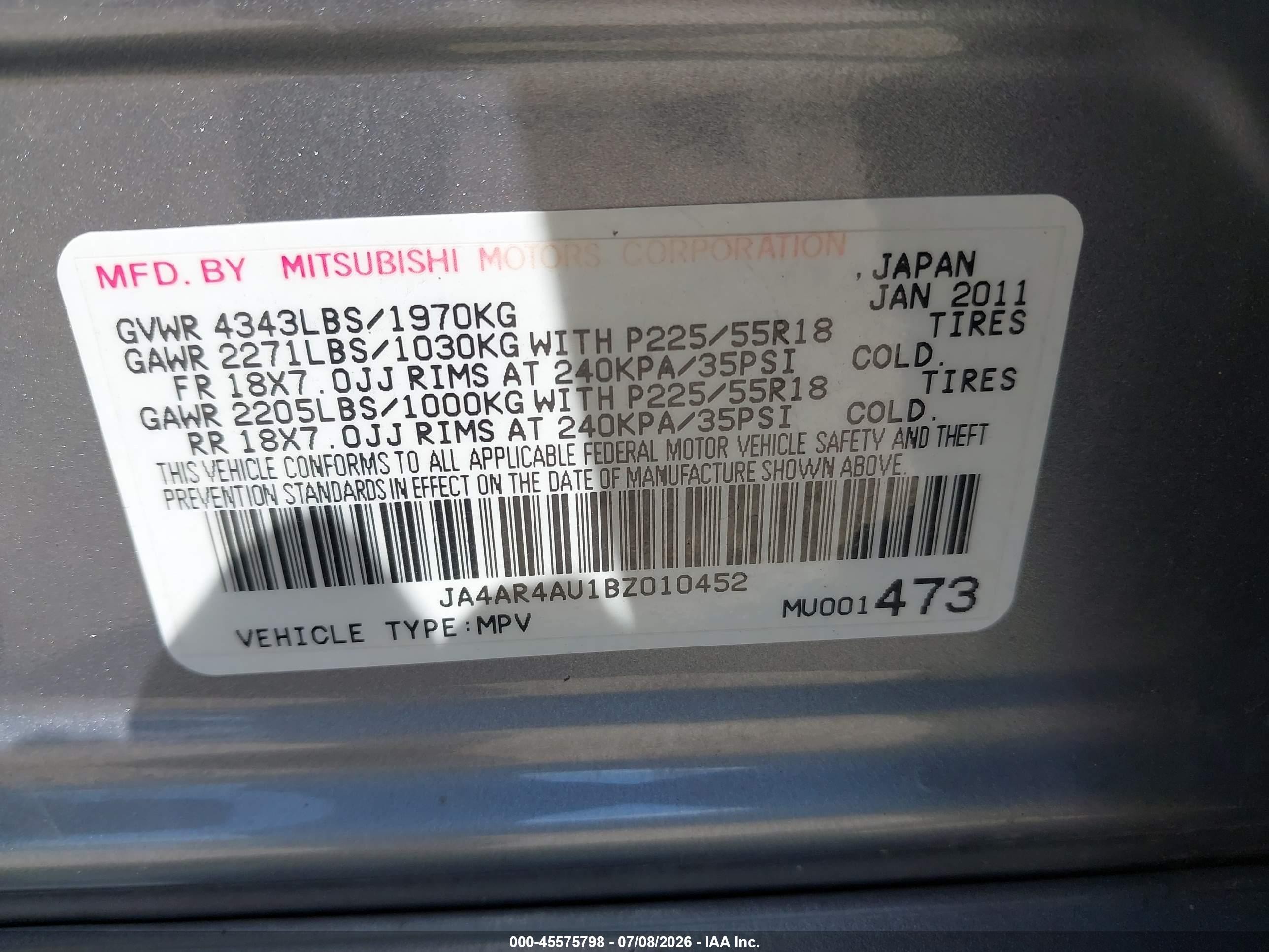 2011 Mitsubishi Outlander Sport Se Gray vin: JA4AR4AU1BZ010452
