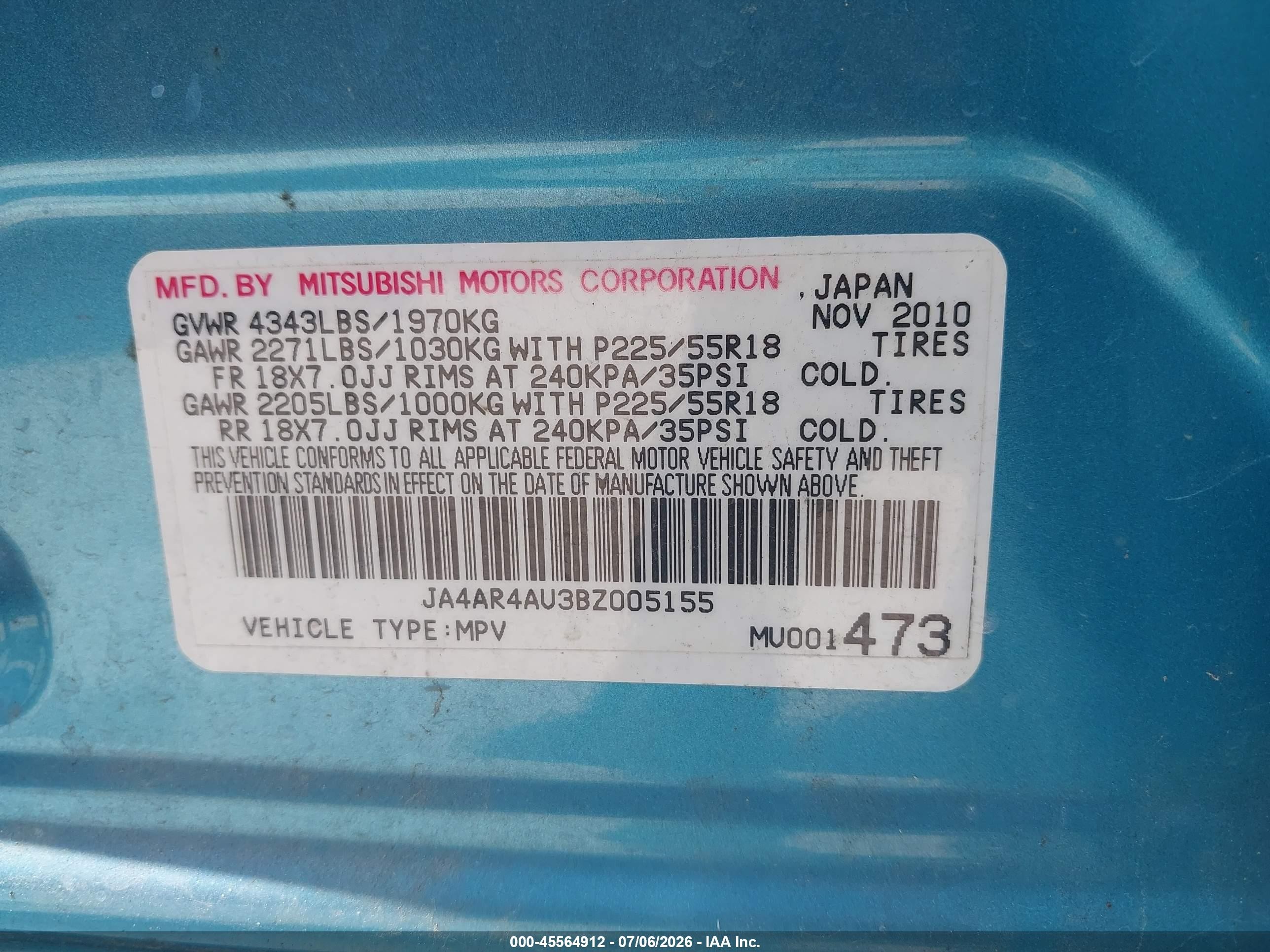 2011 Mitsubishi Outlander Sport Se Синий vin: JA4AR4AU3BZ005155