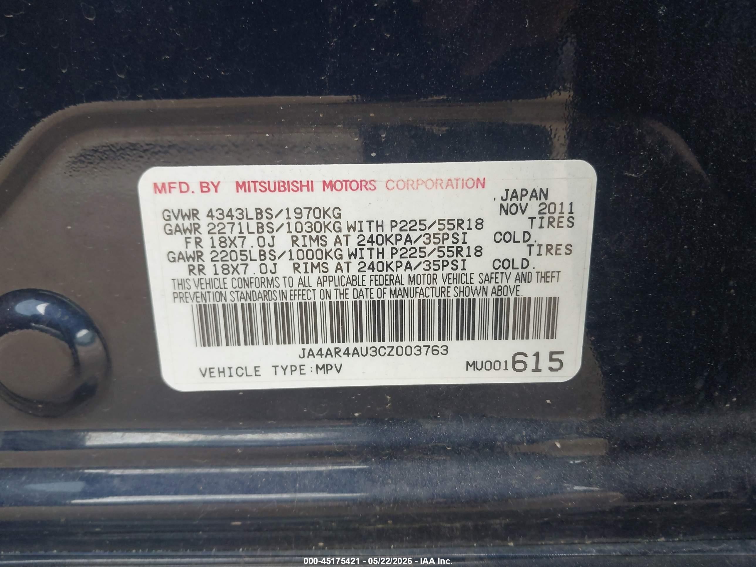 2012 Mitsubishi Outlander Sport Se Blue vin: JA4AR4AU3CZ003763