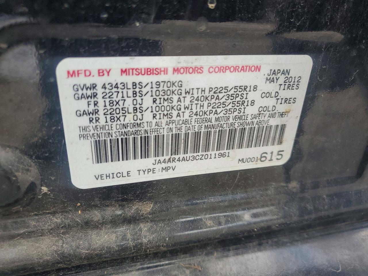 2012 Mitsubishi Outlander Sport Se Black vin: JA4AR4AU3CZ011961