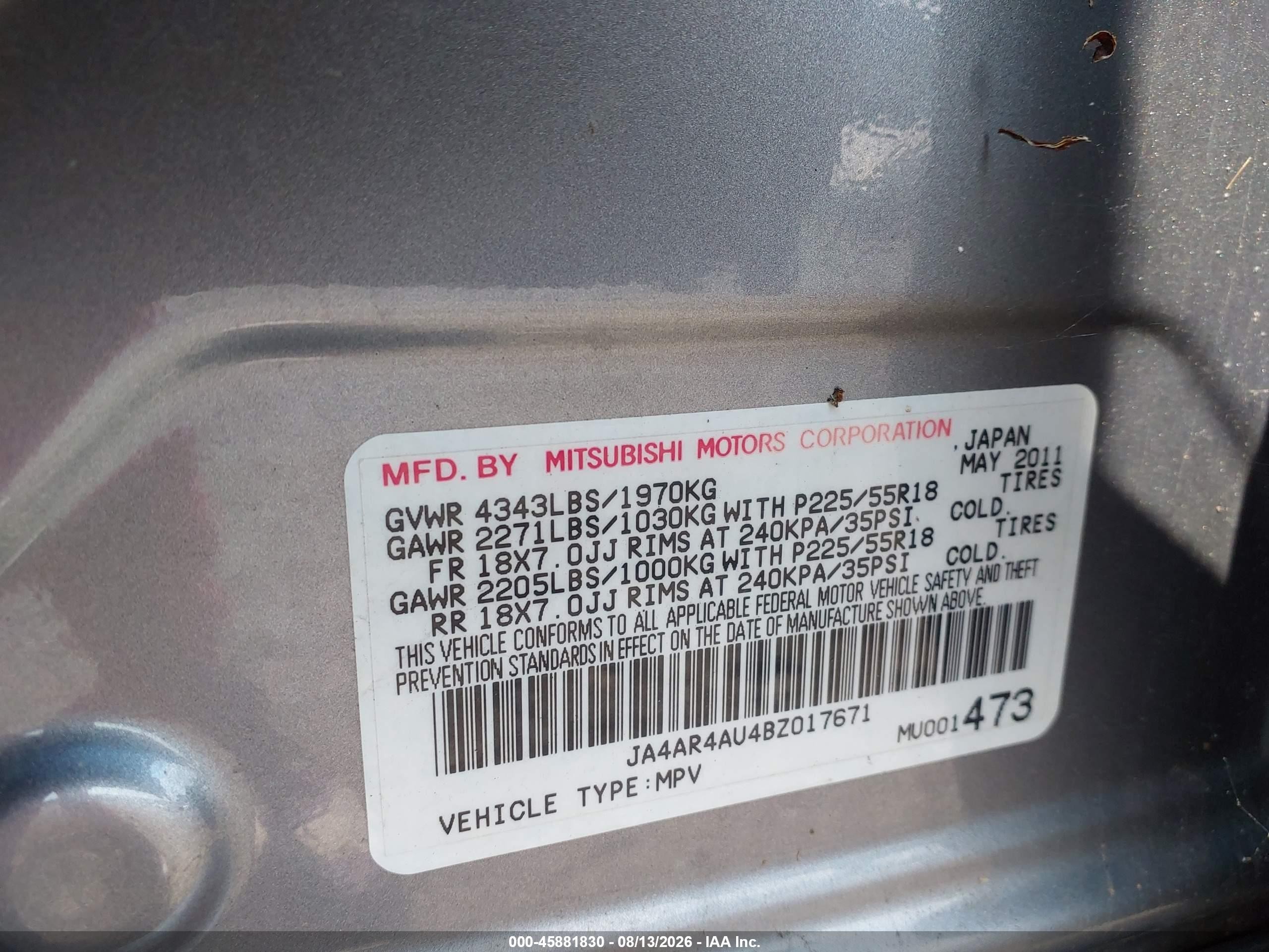 2011 Mitsubishi Outlander Sport Se Gray vin: JA4AR4AU4BZ017671