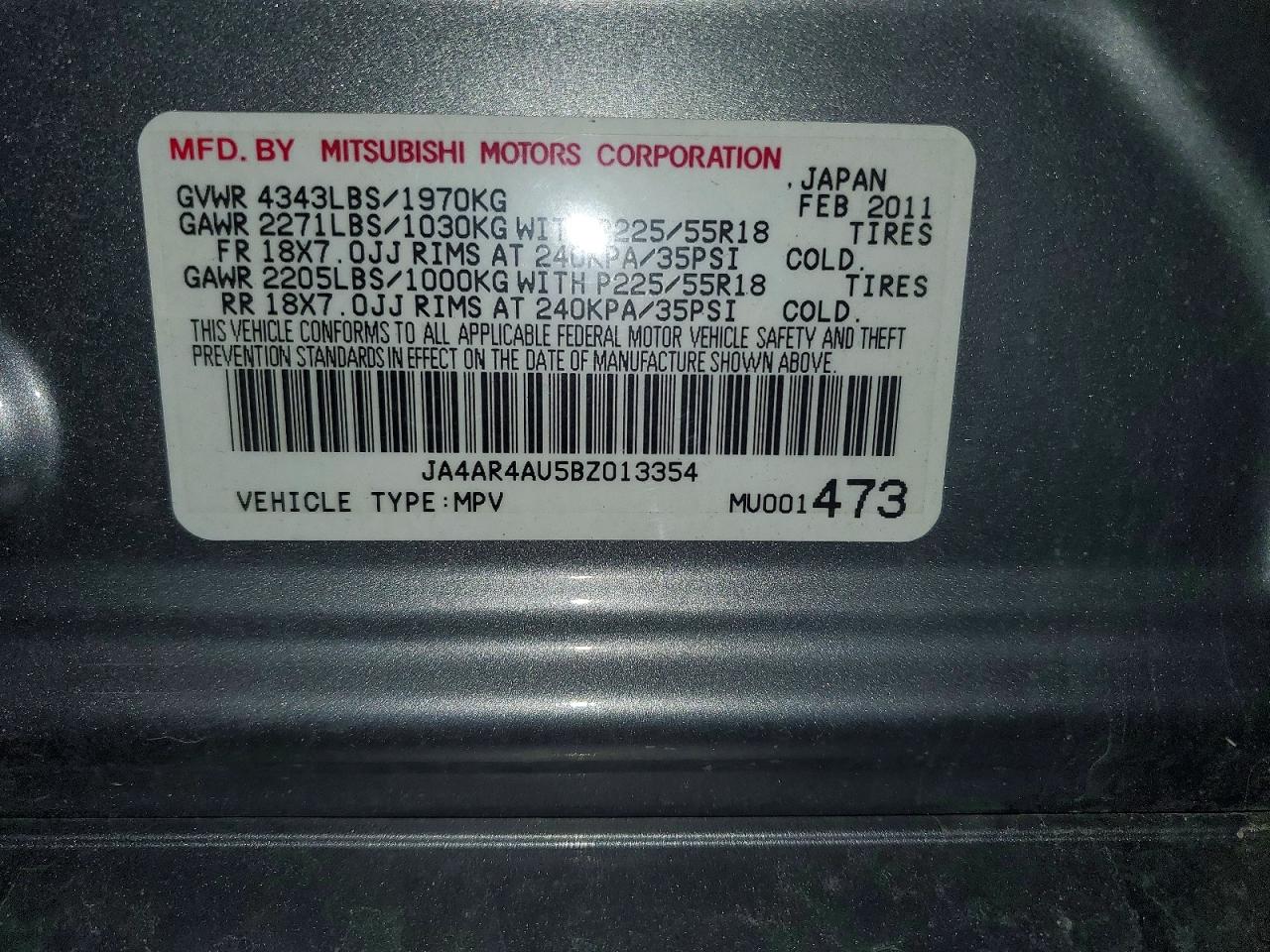 2011 Mitsubishi Outlander Sport Se Gray vin: JA4AR4AU5BZ013354