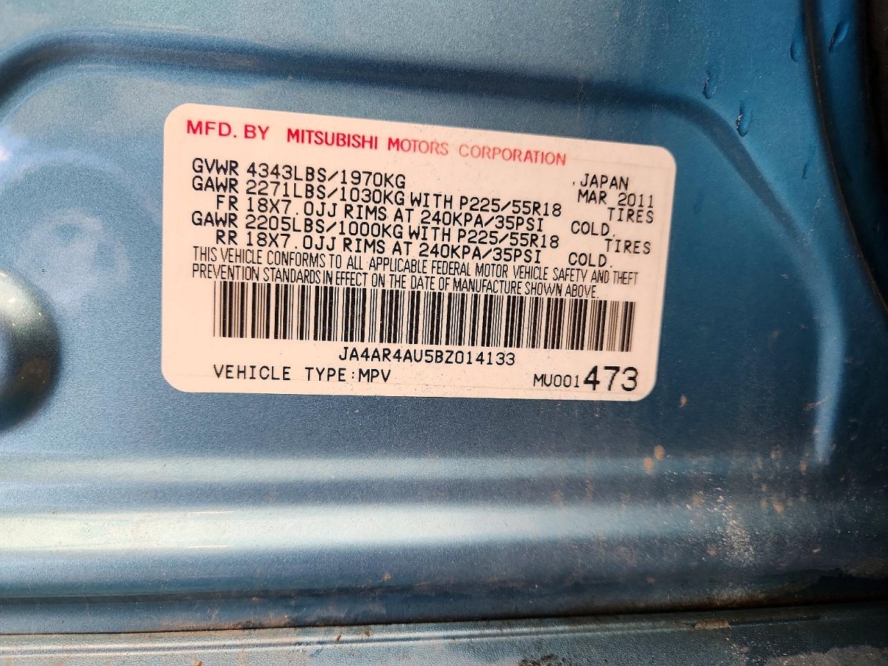 2011 Mitsubishi Outlander Sport Se Turquoise vin: JA4AR4AU5BZ014133