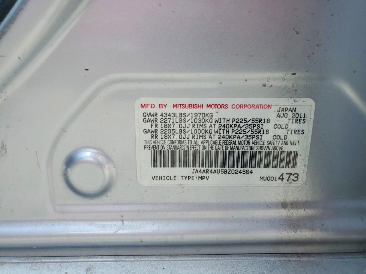 2011 Mitsubishi Outlander Sport Se Серебряный vin: JA4AR4AU5BZ024564