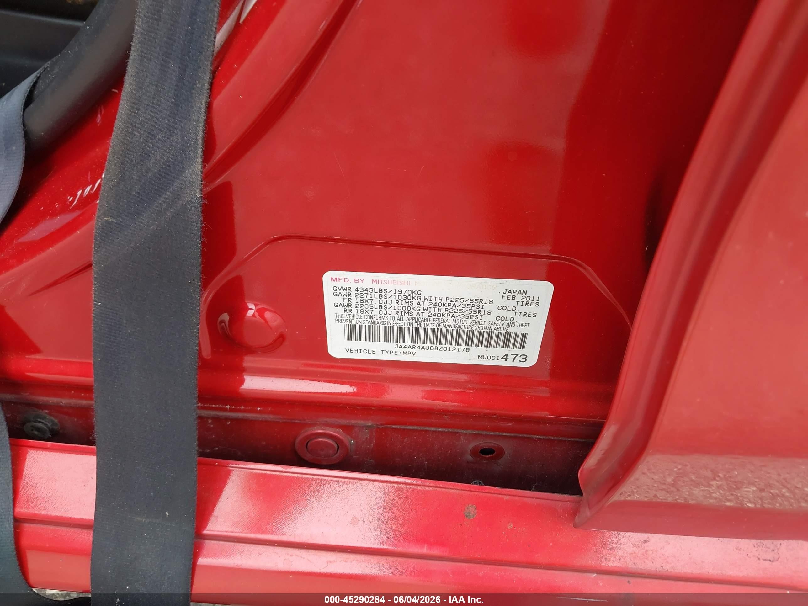2011 Mitsubishi Outlander Sport Se Red vin: JA4AR4AU6BZ012178