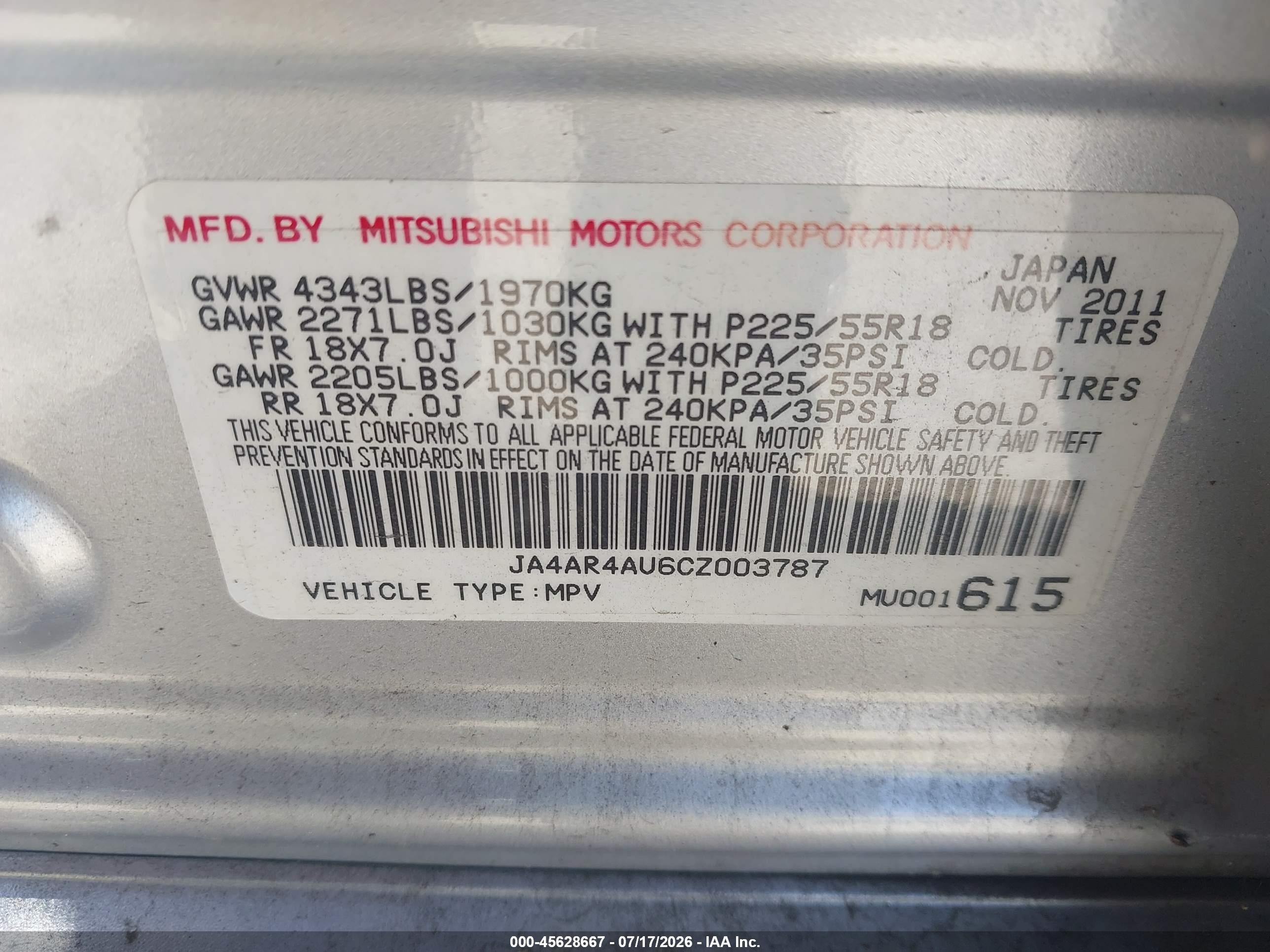 2012 Mitsubishi Outlander Sport Se Silver vin: JA4AR4AU6CZ003787