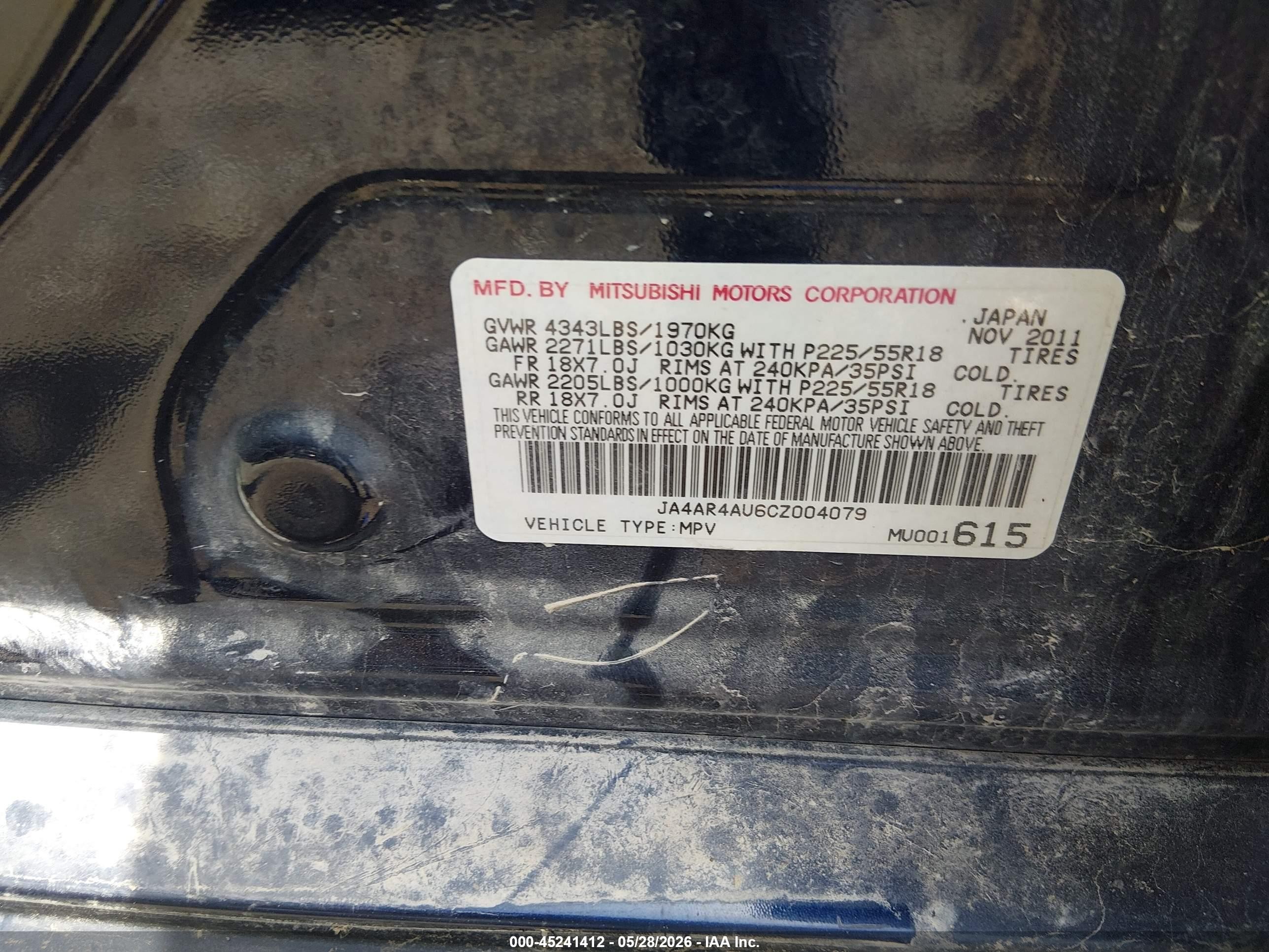 2012 Mitsubishi Outlander Sport Se Blue vin: JA4AR4AU6CZ004079