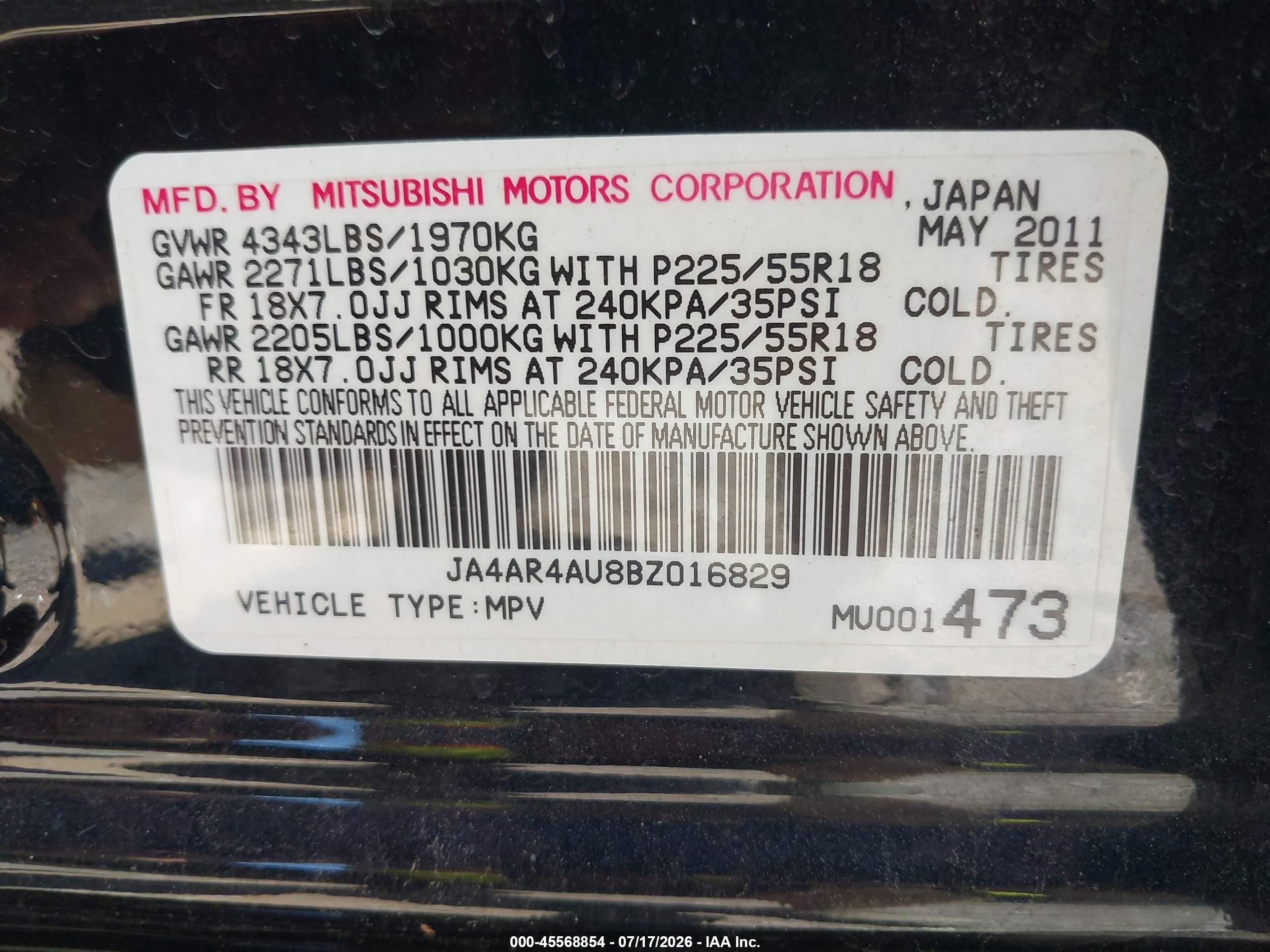 2011 Mitsubishi Outlander Sport Se Black vin: JA4AR4AU8BZ016829