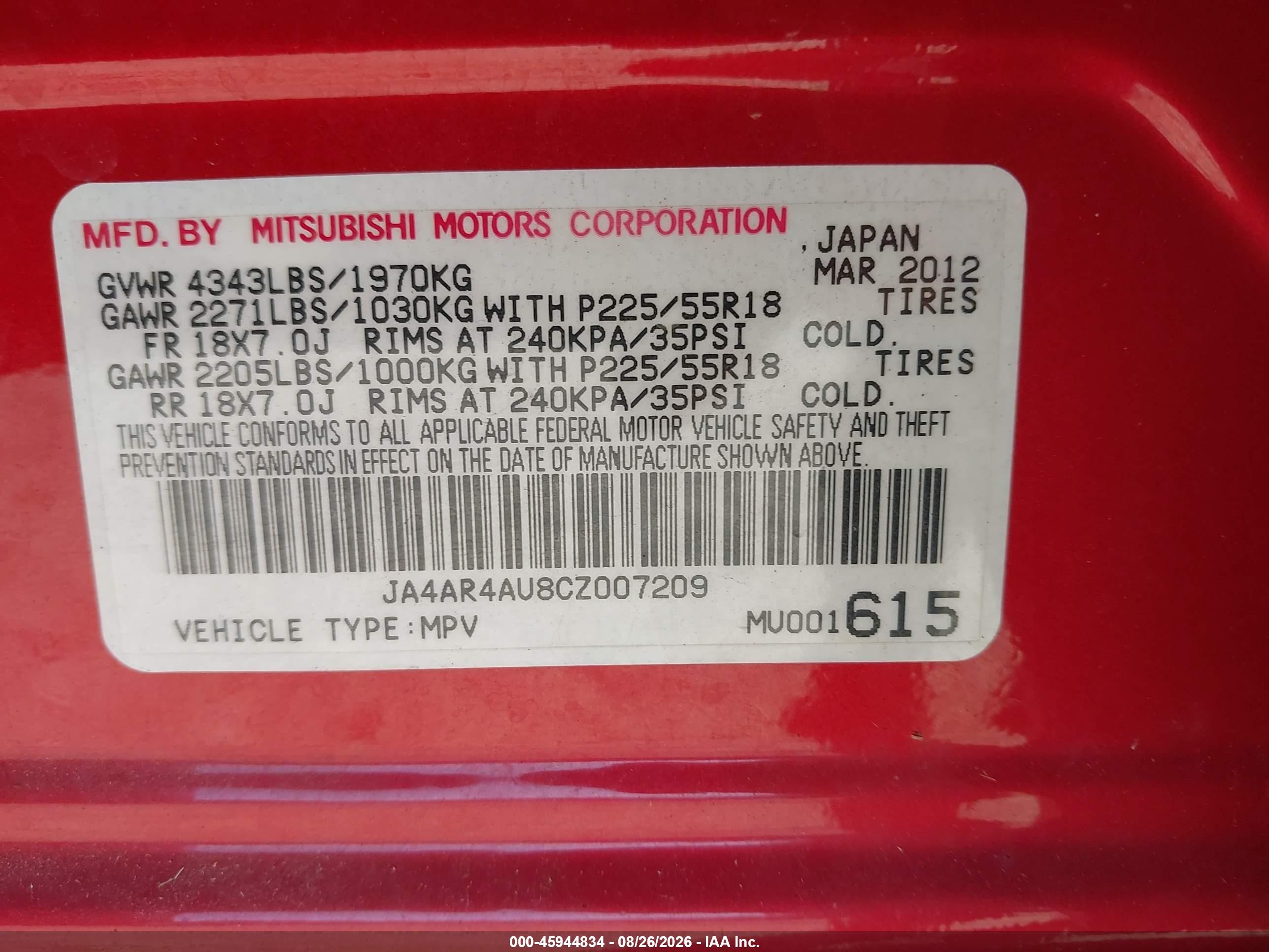 2012 Mitsubishi Outlander Sport Se Red vin: JA4AR4AU8CZ007209