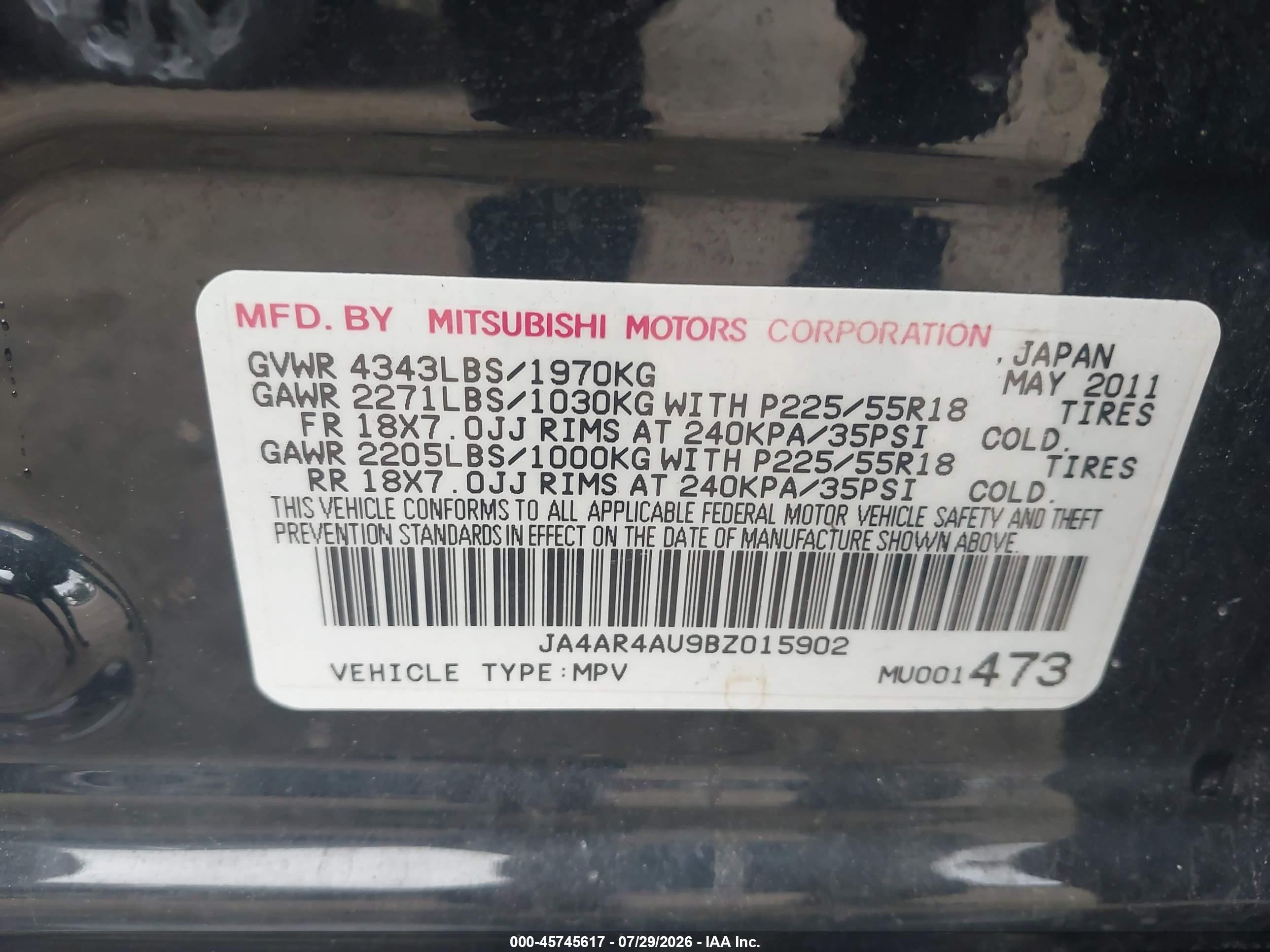 2011 Mitsubishi Outlander Sport Se Black vin: JA4AR4AU9BZ015902