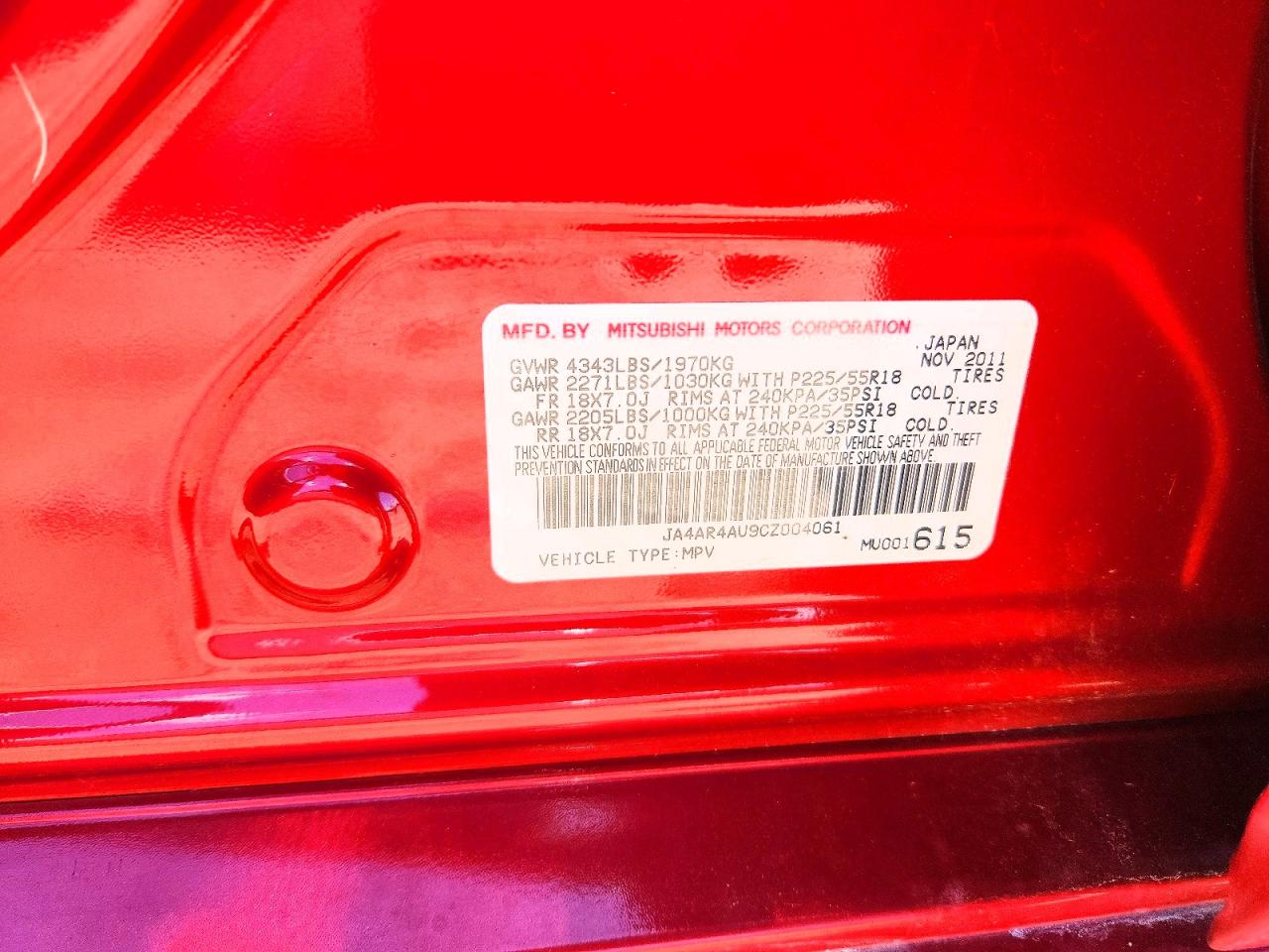 2012 Mitsubishi Outlander Sport Se Red vin: JA4AR4AU9CZ004061