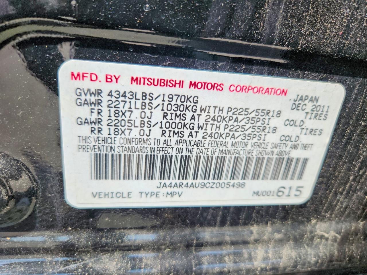 2012 Mitsubishi Outlander Sport Se Black vin: JA4AR4AU9CZ005498