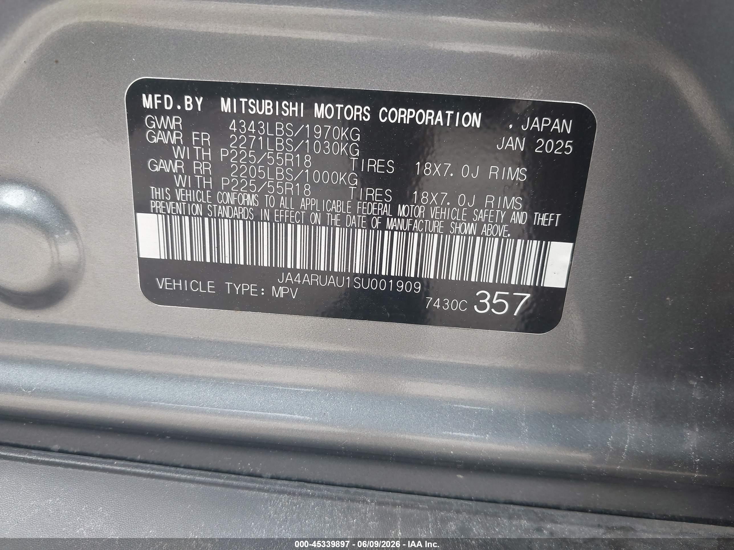 2025 Mitsubishi Outlander Sport 2.0 Es Awc/2.0 Le Awc/2.0 S Awc/2.0 Se Awc/2.0 Trail Edition Awc Бежевый vin: JA4ARUAU1SU001909