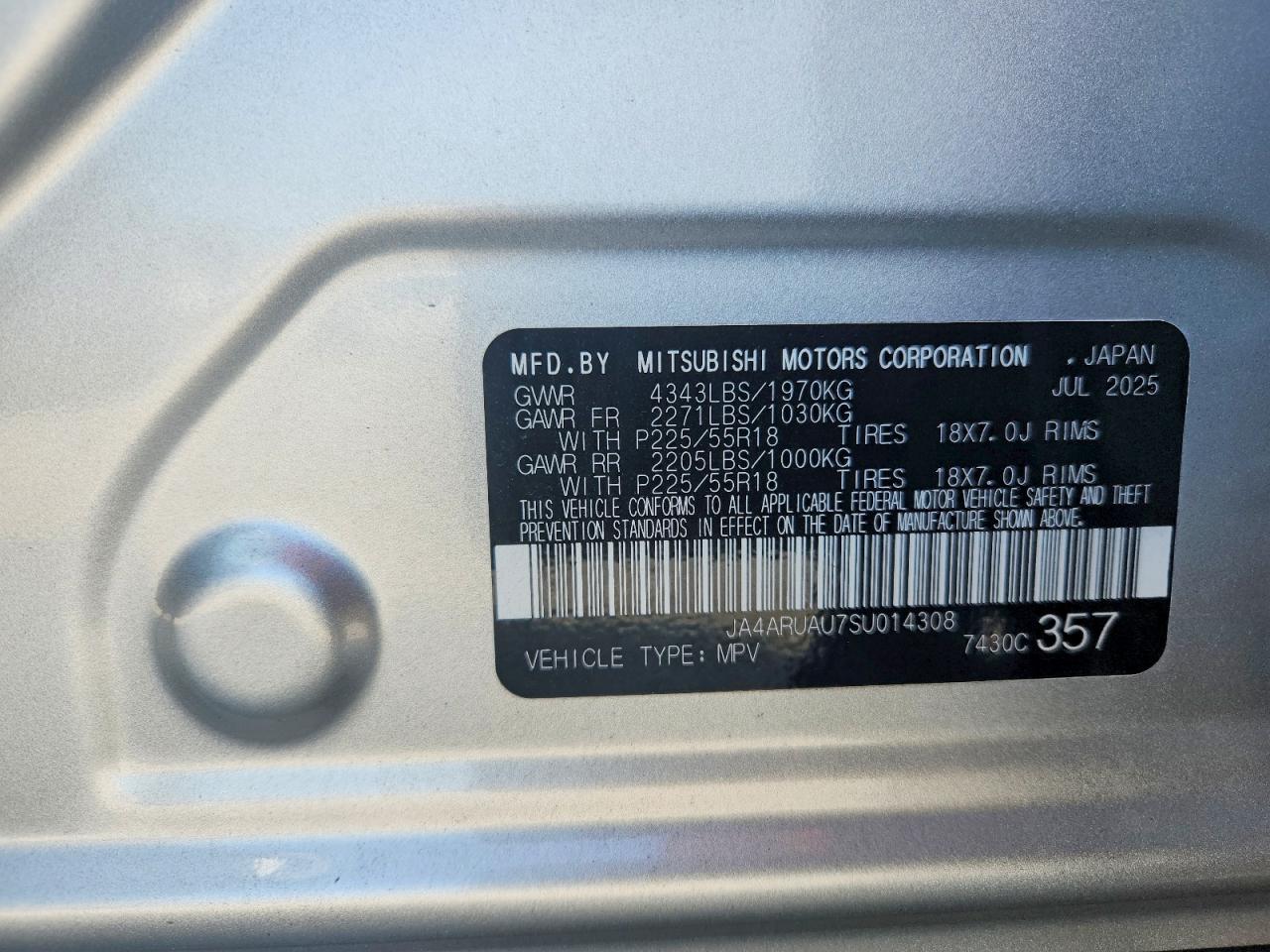 2025 Mitsubishi Outlander Sport S Silver vin: JA4ARUAU7SU014308