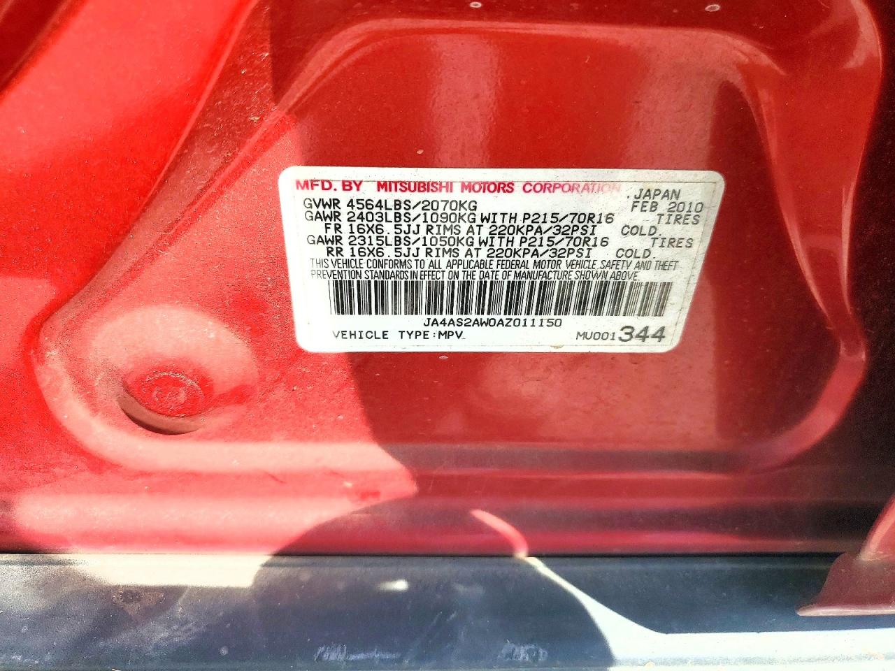 2010 Mitsubishi Outlander Es Red vin: JA4AS2AW0AZ011150