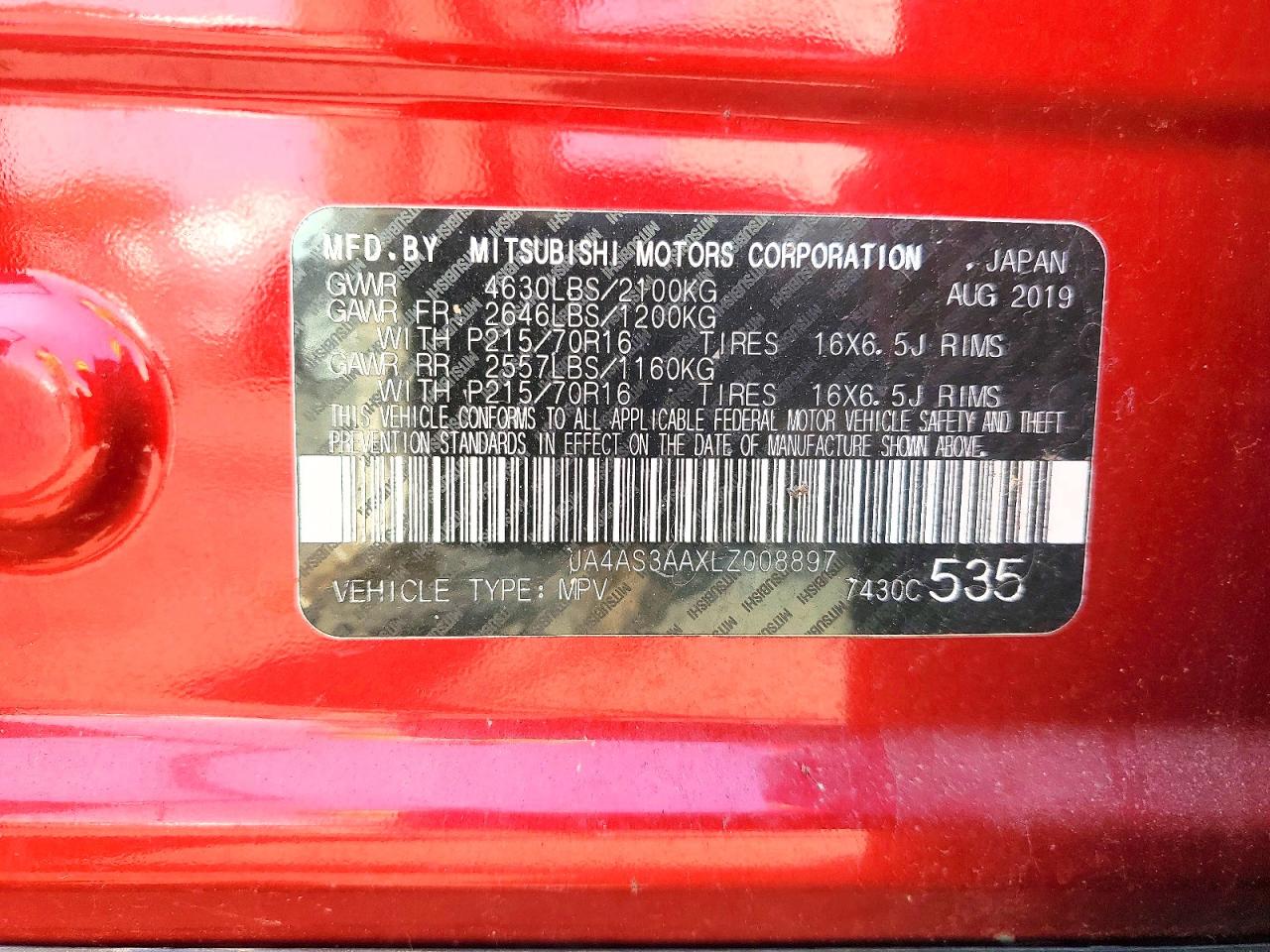2020 Mitsubishi Eclipse Cross Es Red vin: JA4AS3AAXLZ008897