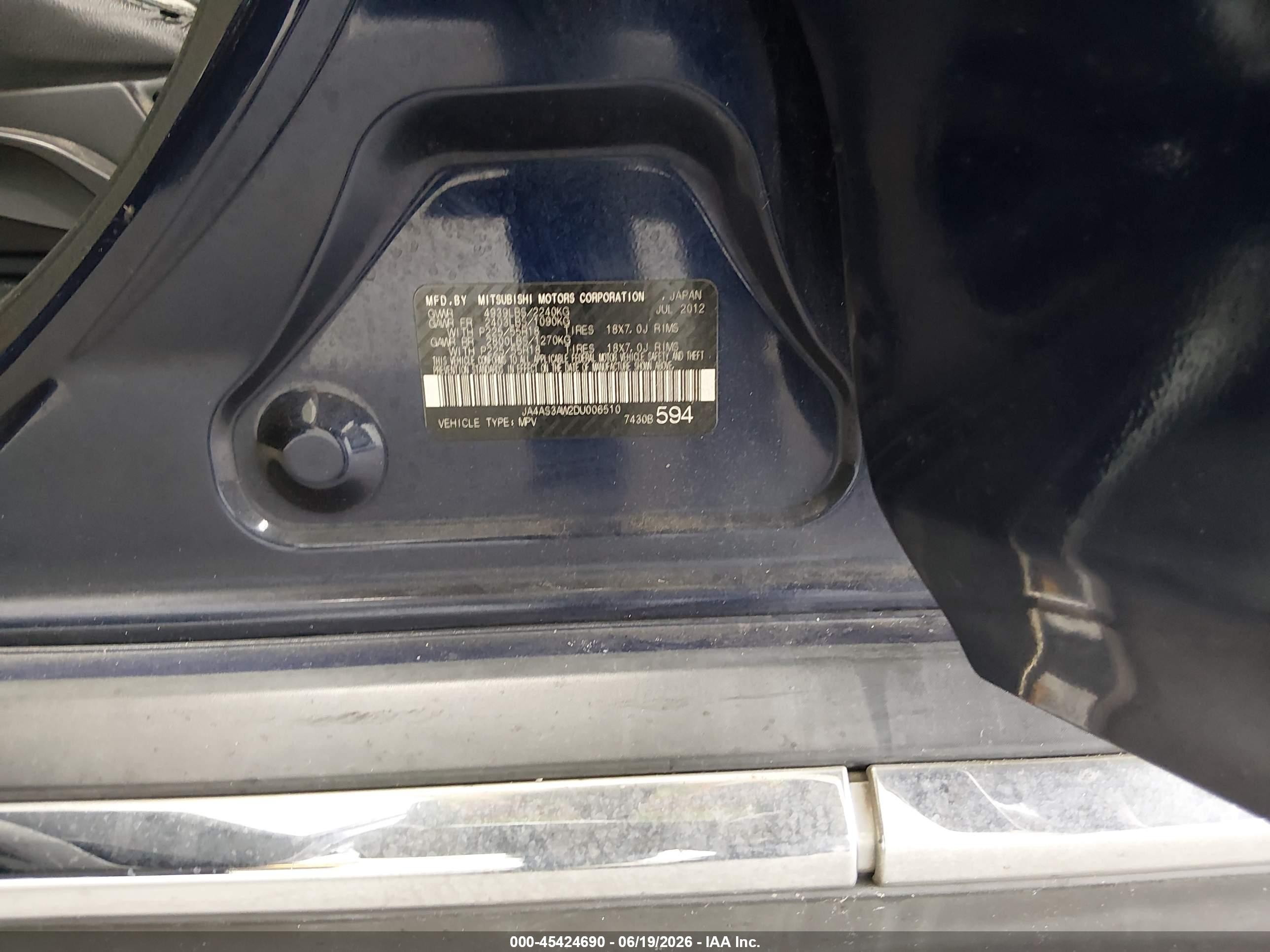 2013 Mitsubishi Outlander Se Blue vin: JA4AS3AW2DU006510