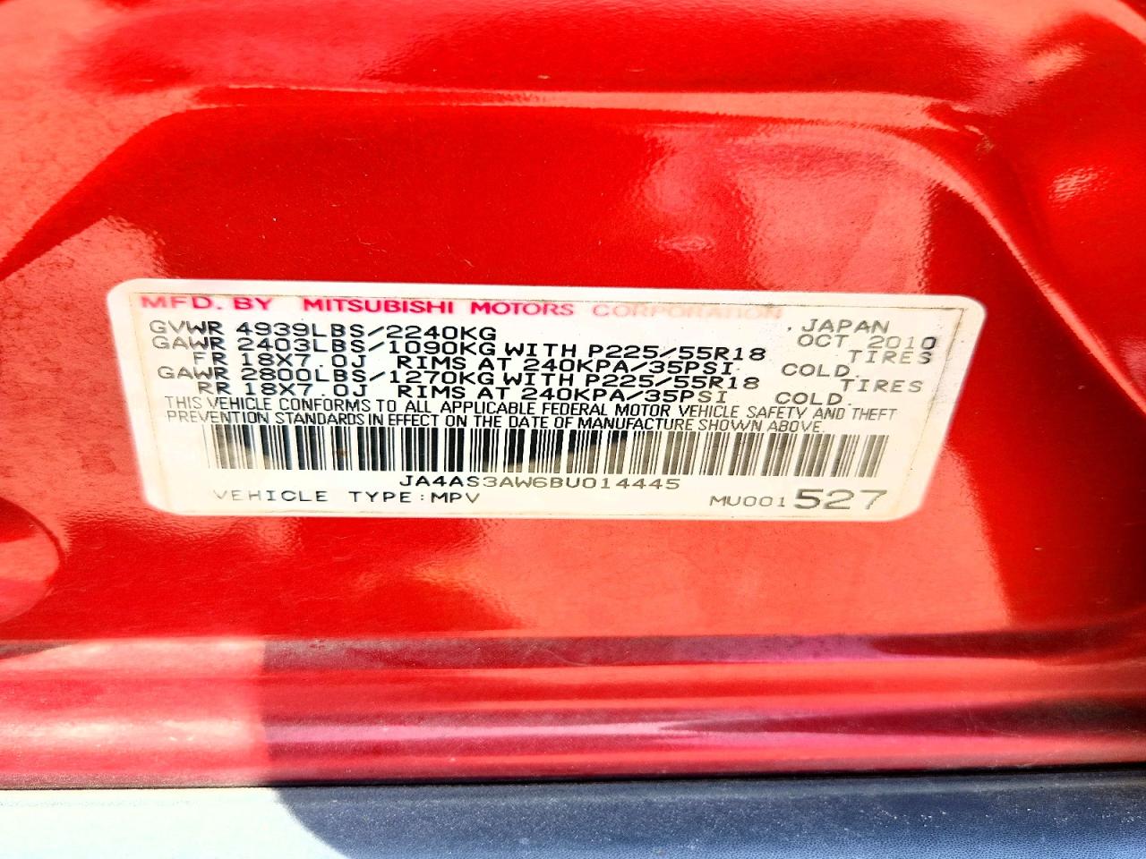 2011 Mitsubishi Outlander Se Red vin: JA4AS3AW6BU014445