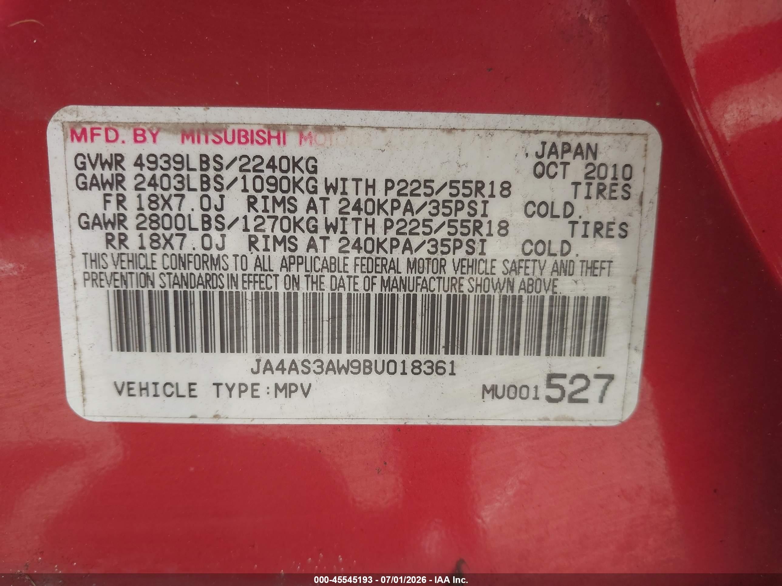 2011 Mitsubishi Outlander Se Red vin: JA4AS3AW9BU018361