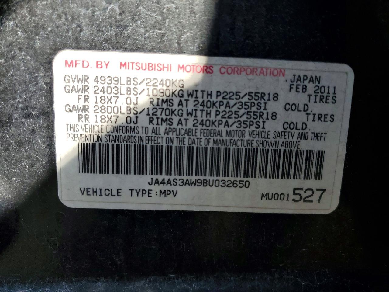 2011 Mitsubishi Outlander Se Черный vin: JA4AS3AW9BU032650