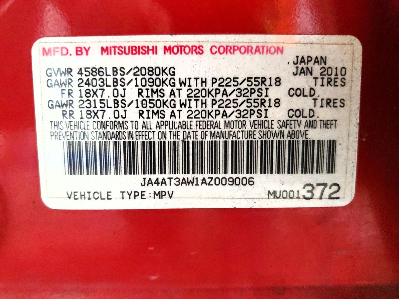 2010 Mitsubishi Outlander Se Red vin: JA4AT3AW1AZ009006
