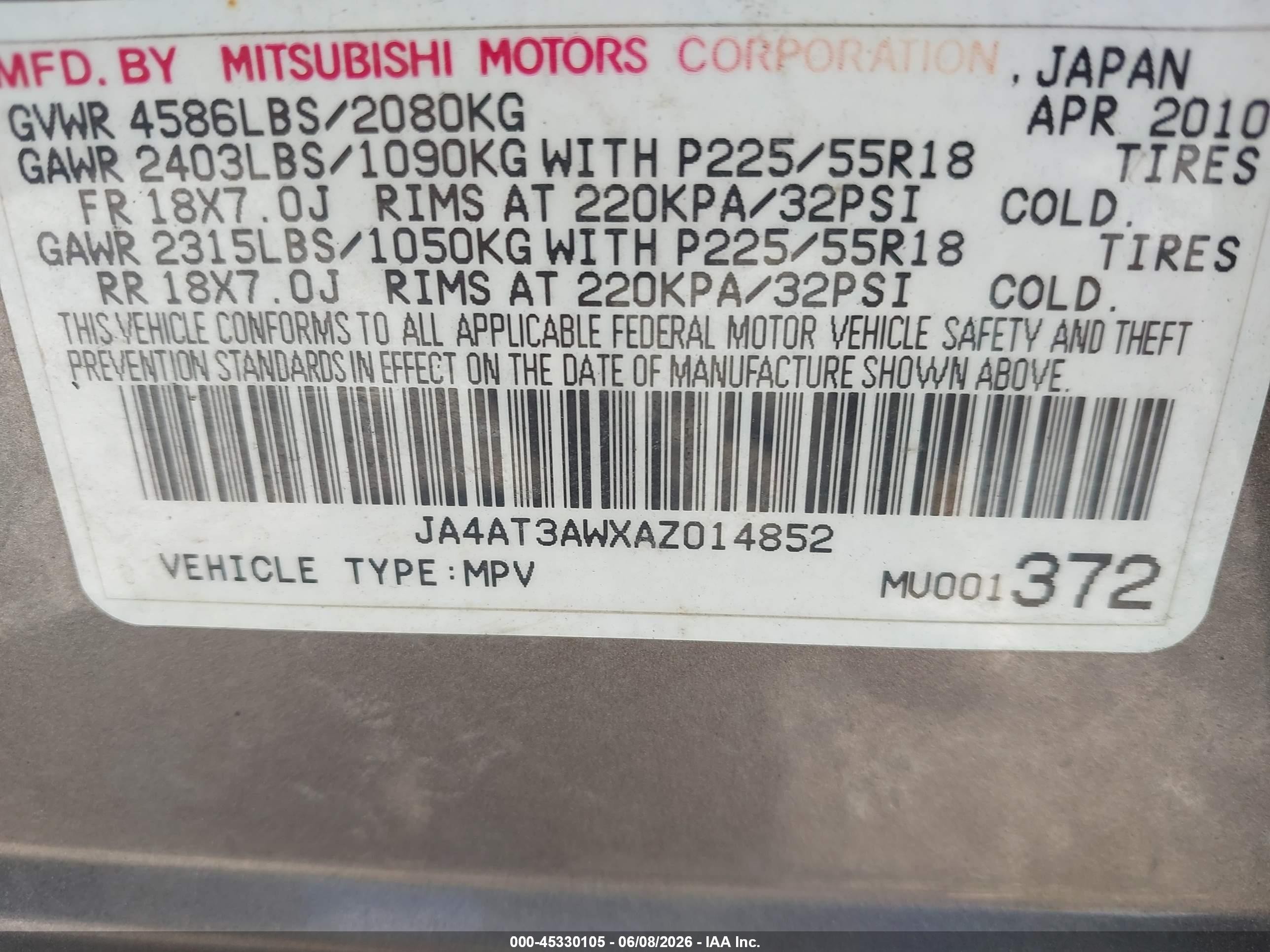 2010 Mitsubishi Outlander Se Gray vin: JA4AT3AWXAZ014852