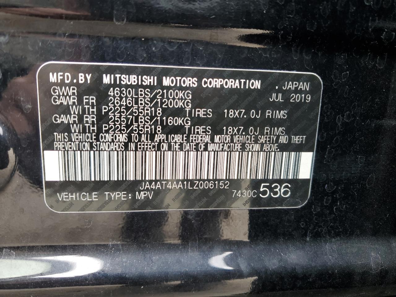 2020 Mitsubishi Eclipse Cross Le Black vin: JA4AT4AA1LZ006152