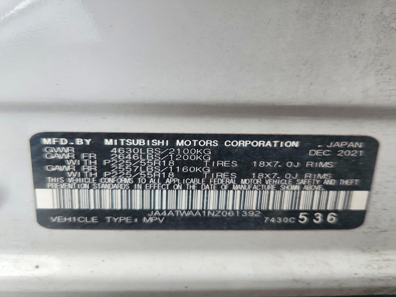 2022 Mitsubishi Eclipse Cross Se Белый vin: JA4ATWAA1NZ061392