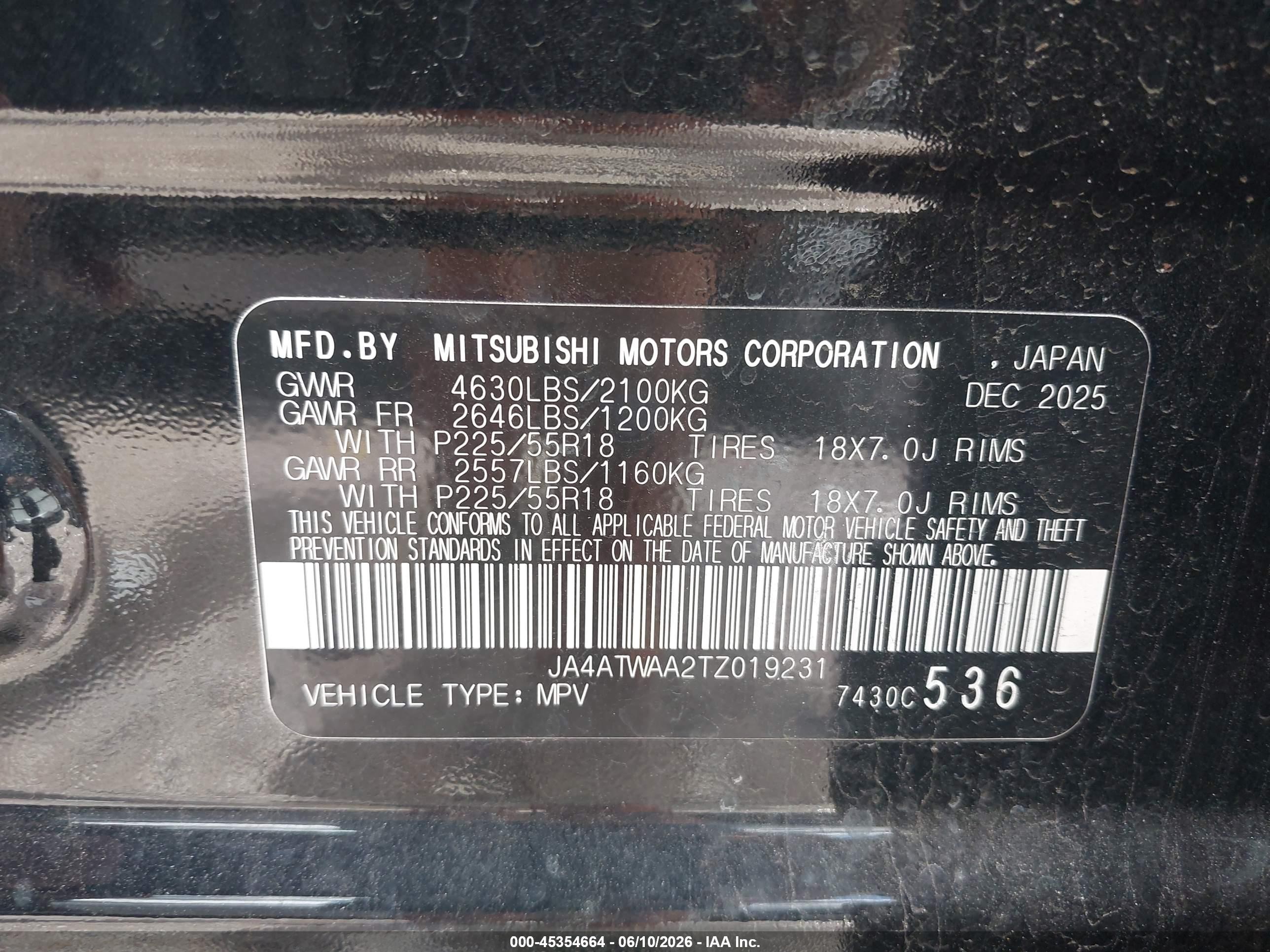 2026 Mitsubishi Eclipse Cross Black Edition S-awc/se S-awc/sel S-awc Black vin: JA4ATWAA2TZ019231