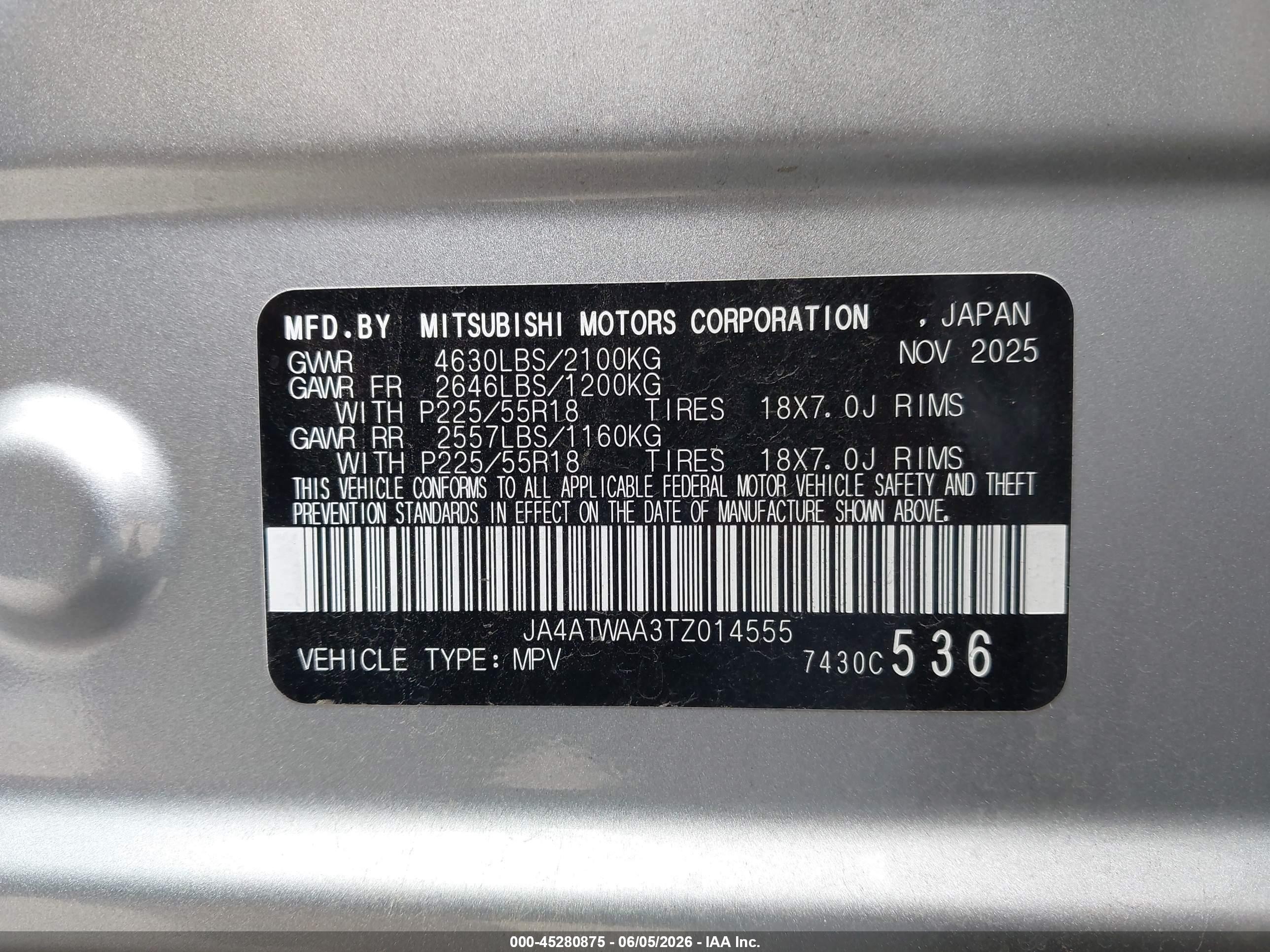2026 Mitsubishi Eclipse Cross Black Edition S-awc/se S-awc/sel S-awc Silver vin: JA4ATWAA3TZ014555