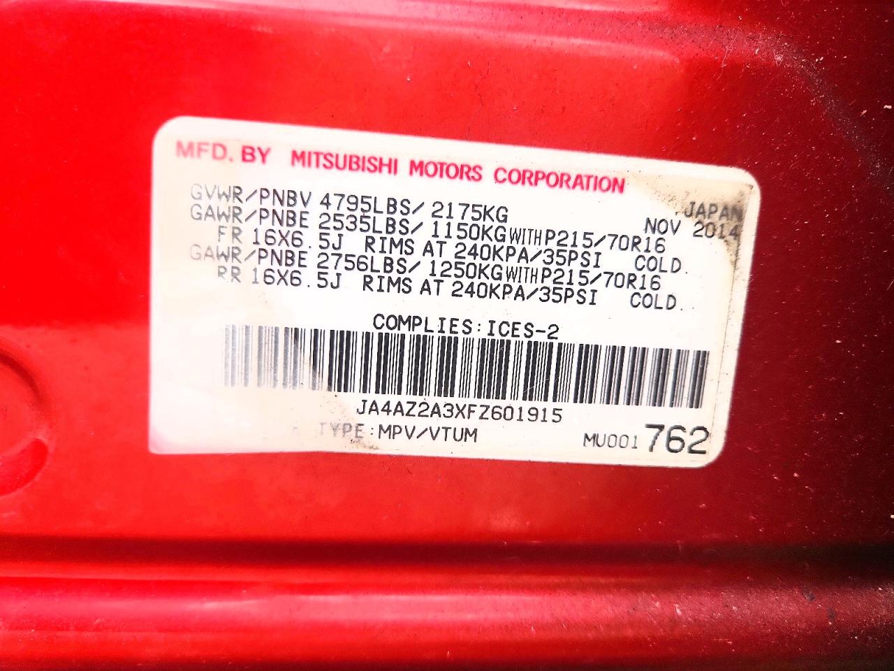 2015 Mitsubishi Outlander Es Red vin: JA4AZ2A3XFZ601915