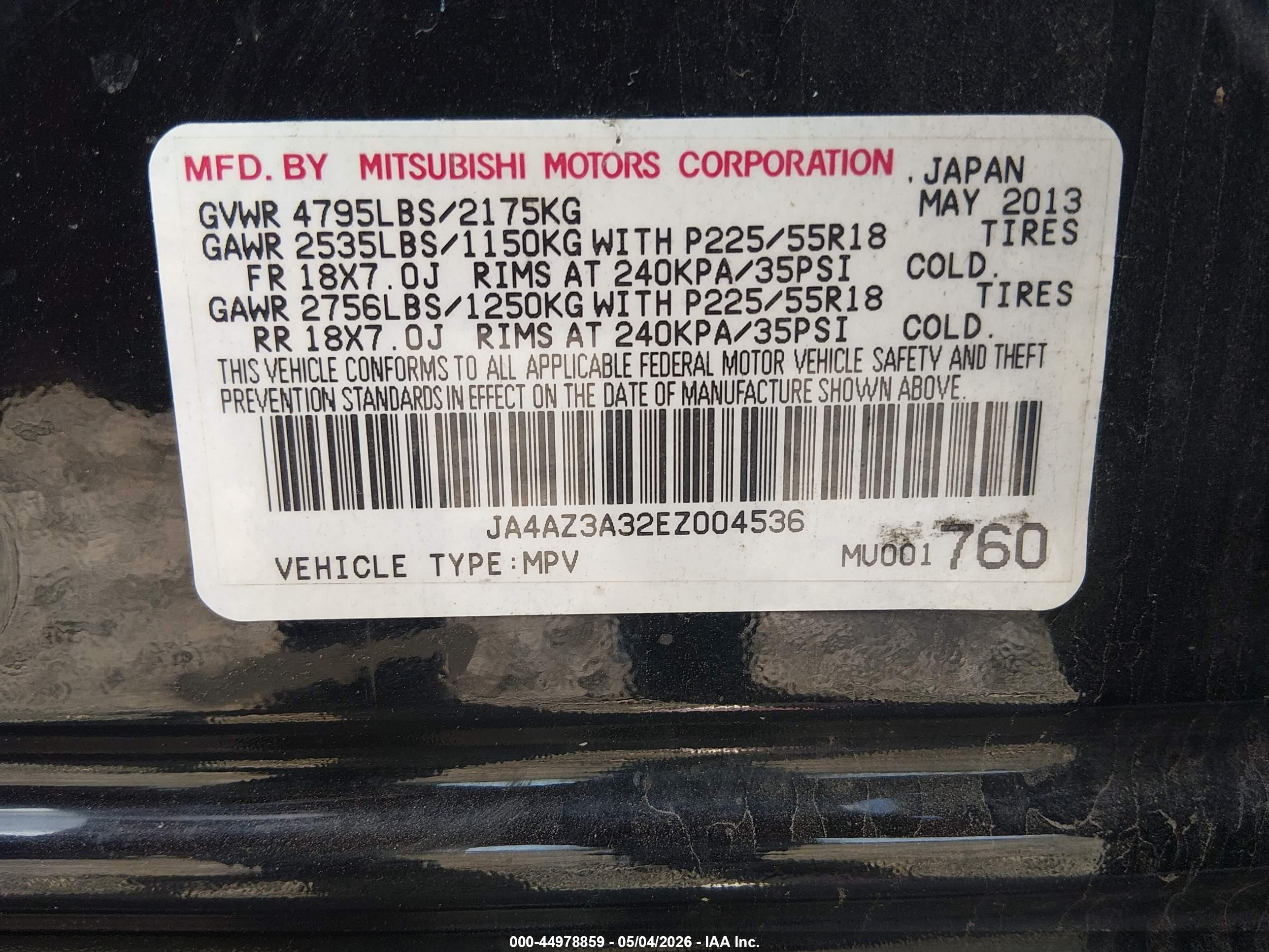 2014 Mitsubishi Outlander Se Black vin: JA4AZ3A32EZ004536