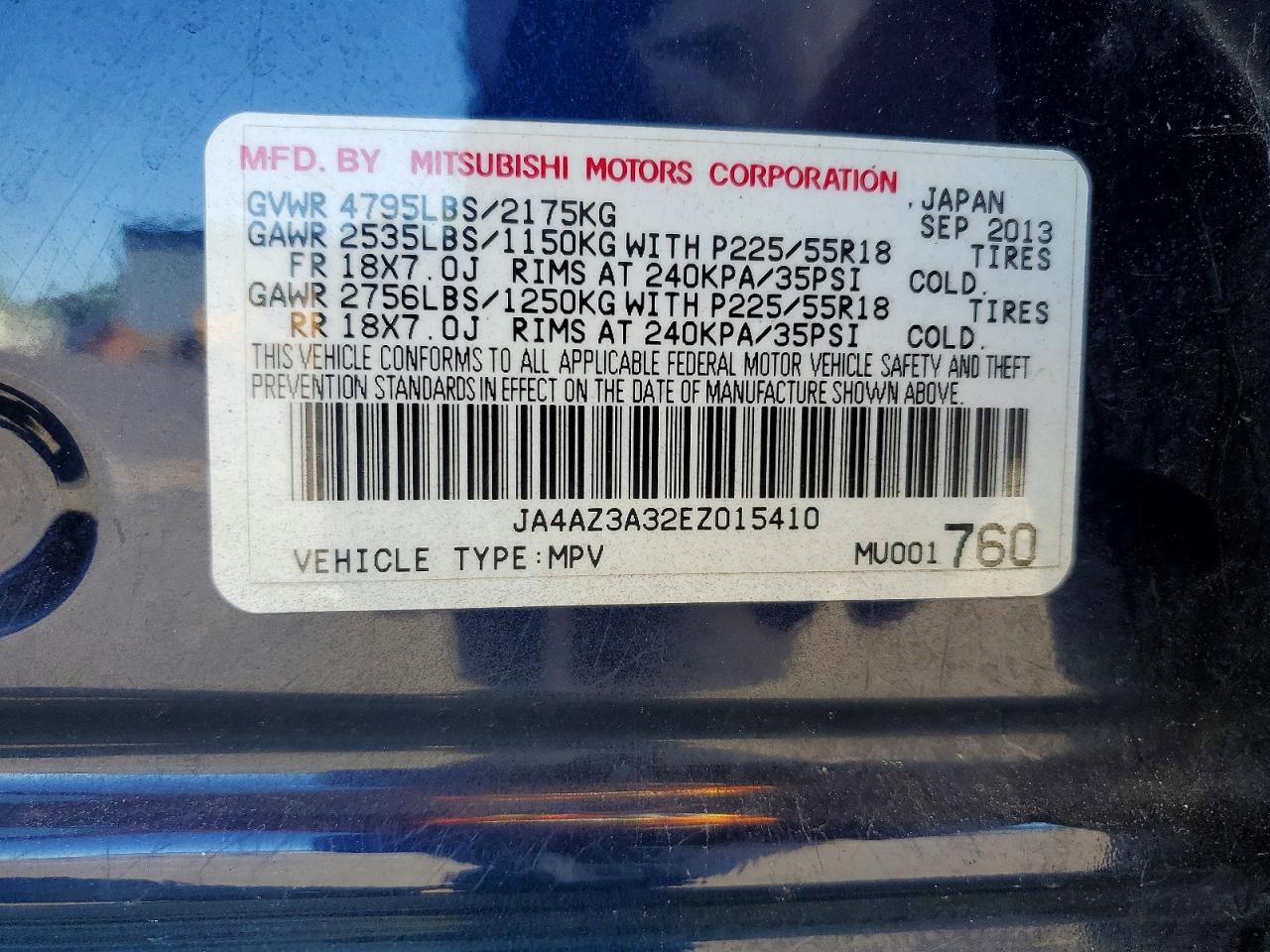 2014 Mitsubishi Outlander Se Blue vin: JA4AZ3A32EZ015410
