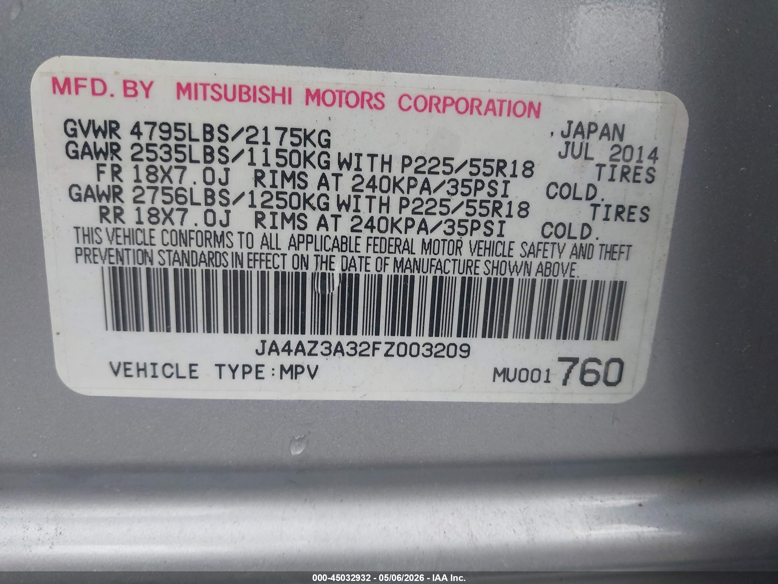 2015 Mitsubishi Outlander Se Silver vin: JA4AZ3A32FZ003209