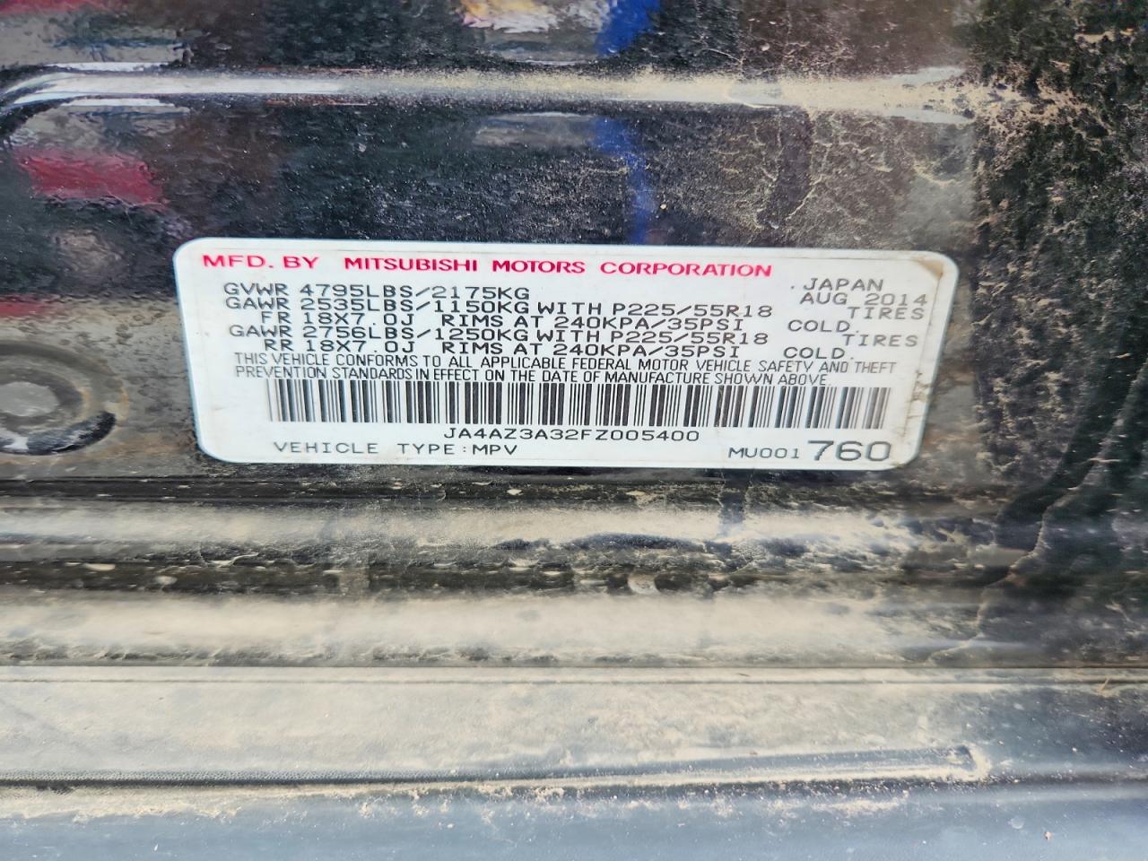 2015 Mitsubishi Outlander Se Black vin: JA4AZ3A32FZ005400
