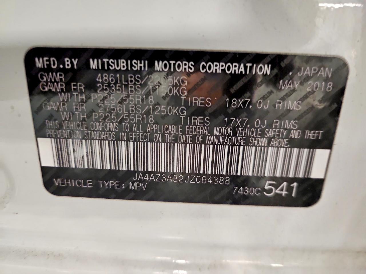 2018 Mitsubishi Outlander Se White vin: JA4AZ3A32JZ064388