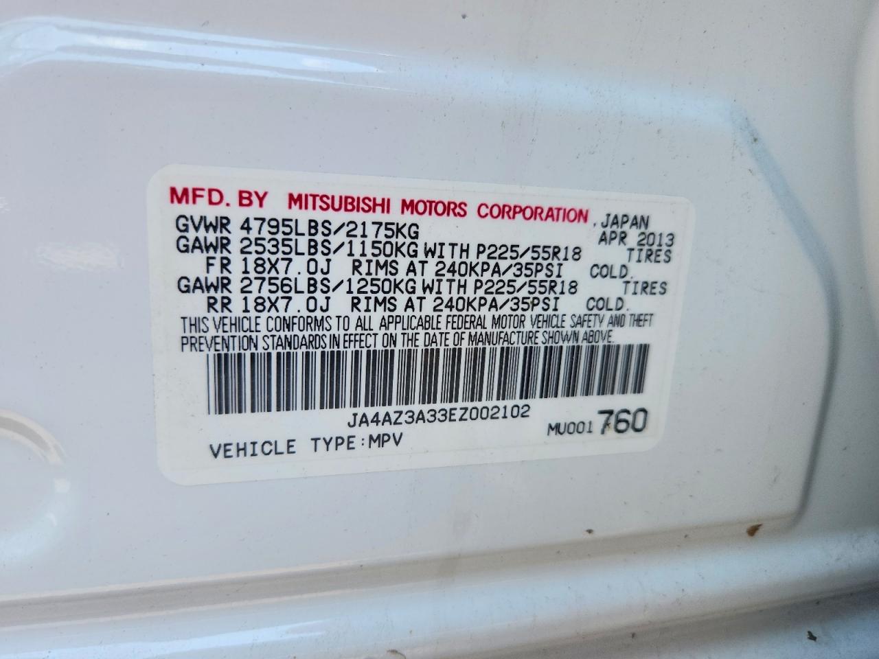 2014 Mitsubishi Outlander Se White vin: JA4AZ3A33EZ002102