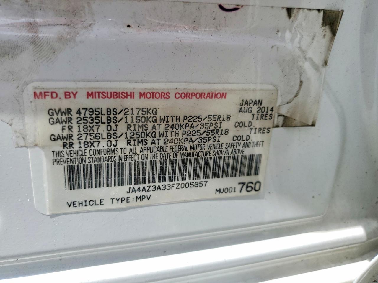 2015 Mitsubishi Outlander Se White vin: JA4AZ3A33FZ005857