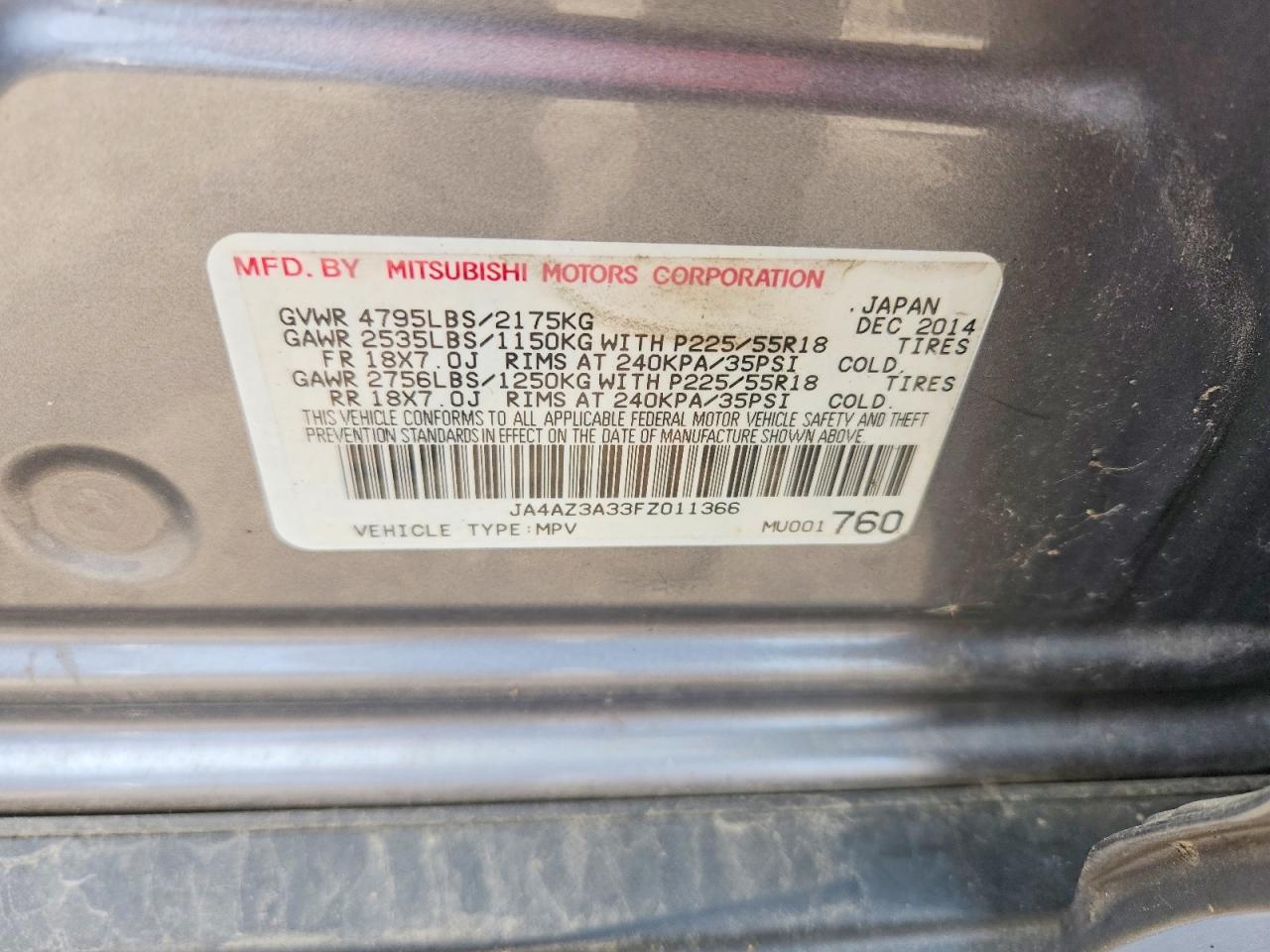 2015 Mitsubishi Outlander Se Gray vin: JA4AZ3A33FZ011366