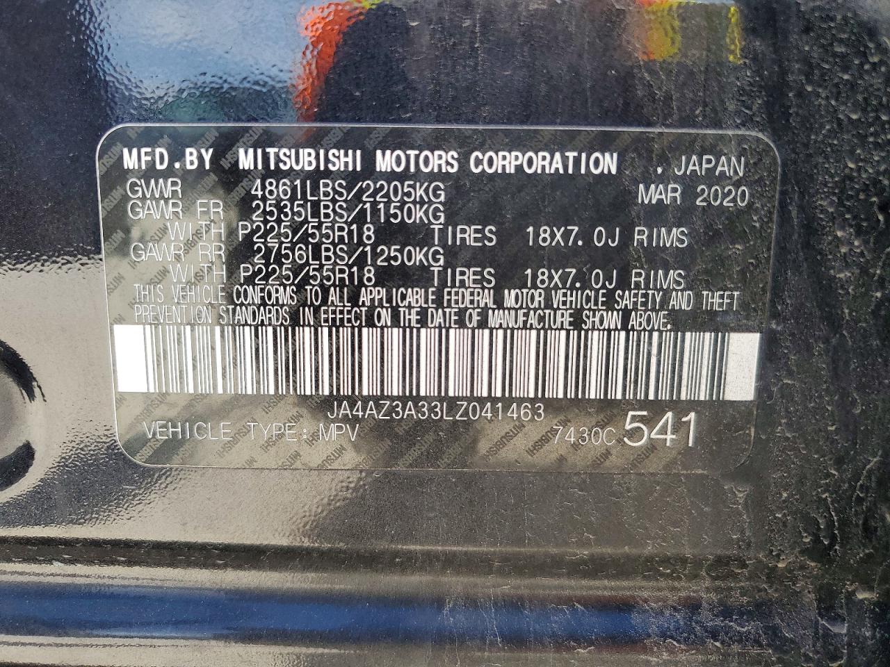 2020 Mitsubishi Outlander Se Black vin: JA4AZ3A33LZ041463