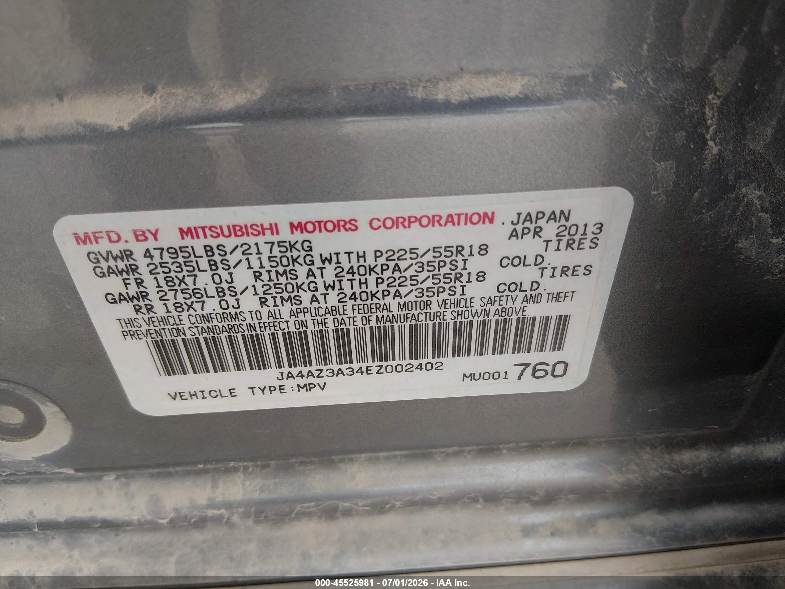 2014 Mitsubishi Outlander Se Beige vin: JA4AZ3A34EZ002402