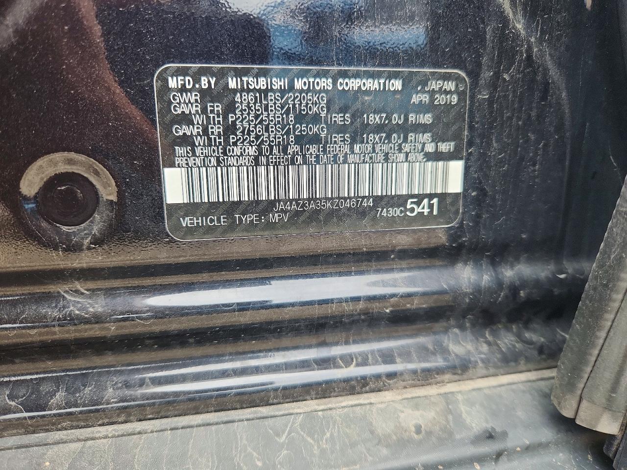 2019 Mitsubishi Outlander Se Black vin: JA4AZ3A35KZ046744