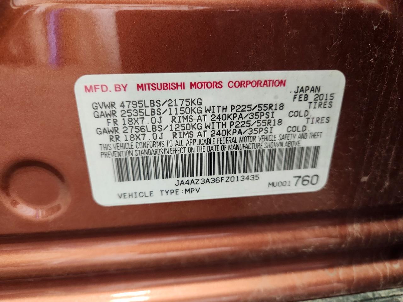 2015 Mitsubishi Outlander Se Orange vin: JA4AZ3A36FZ013435